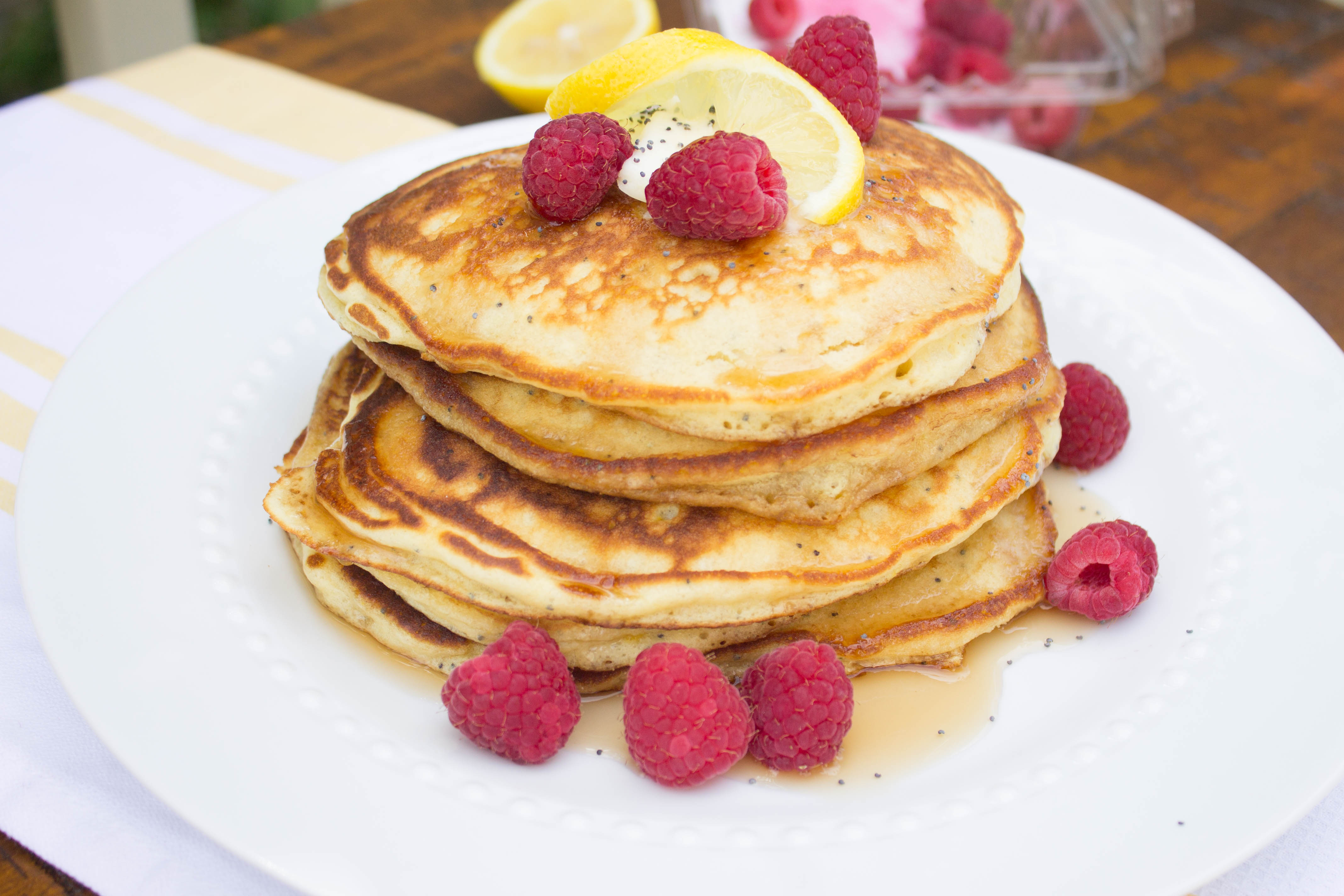 stack of lemon poppy seed pancakes