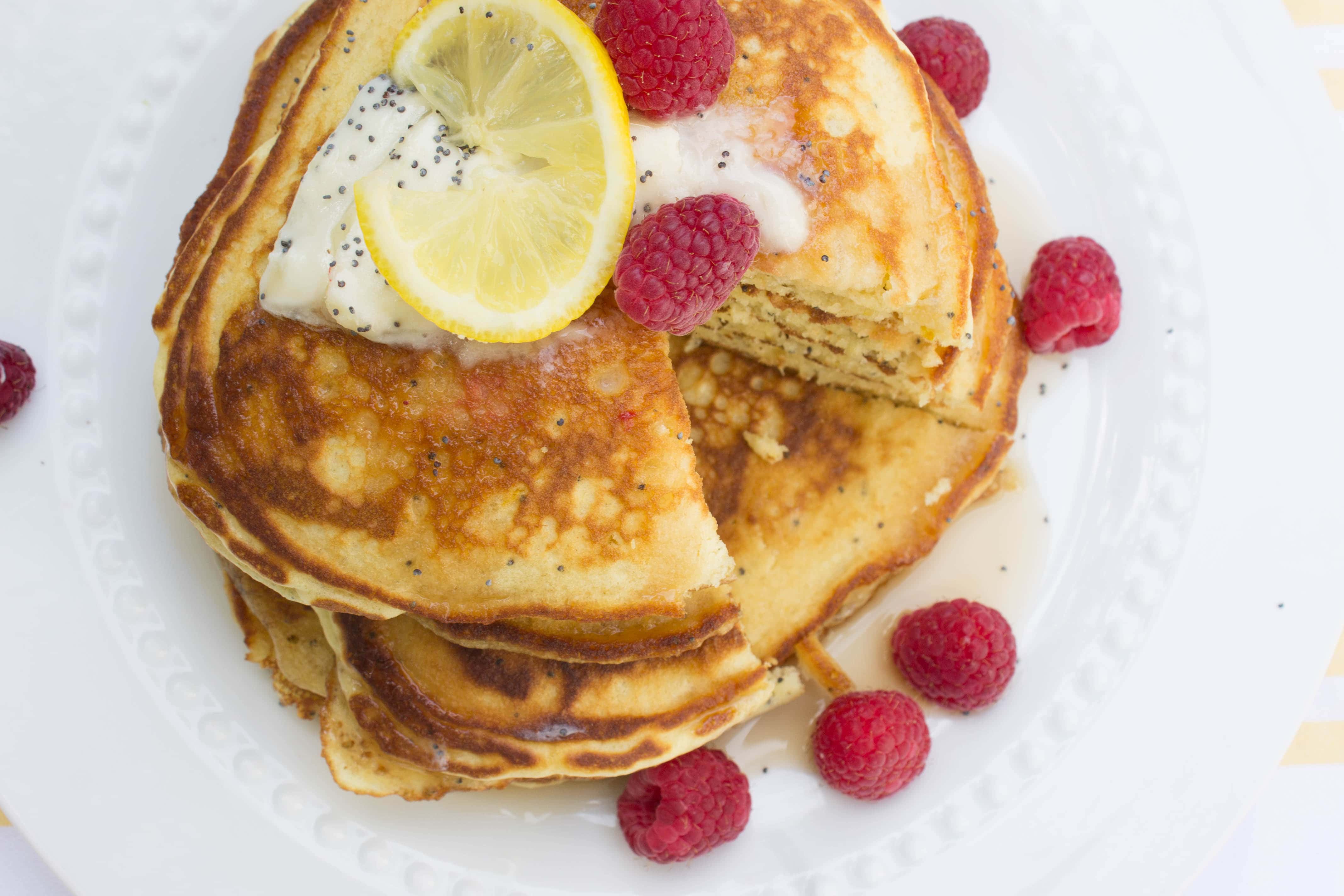 lemon poppy seed pancakes close up