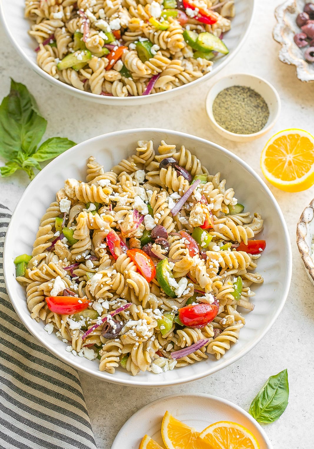 Whole Wheat Pasta Salad in a bowl.