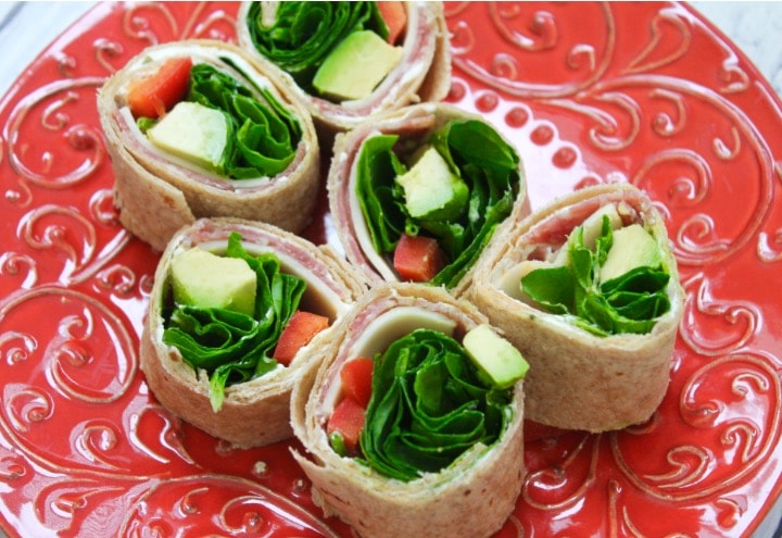 Spinach and Salami Lunch Roll Ups