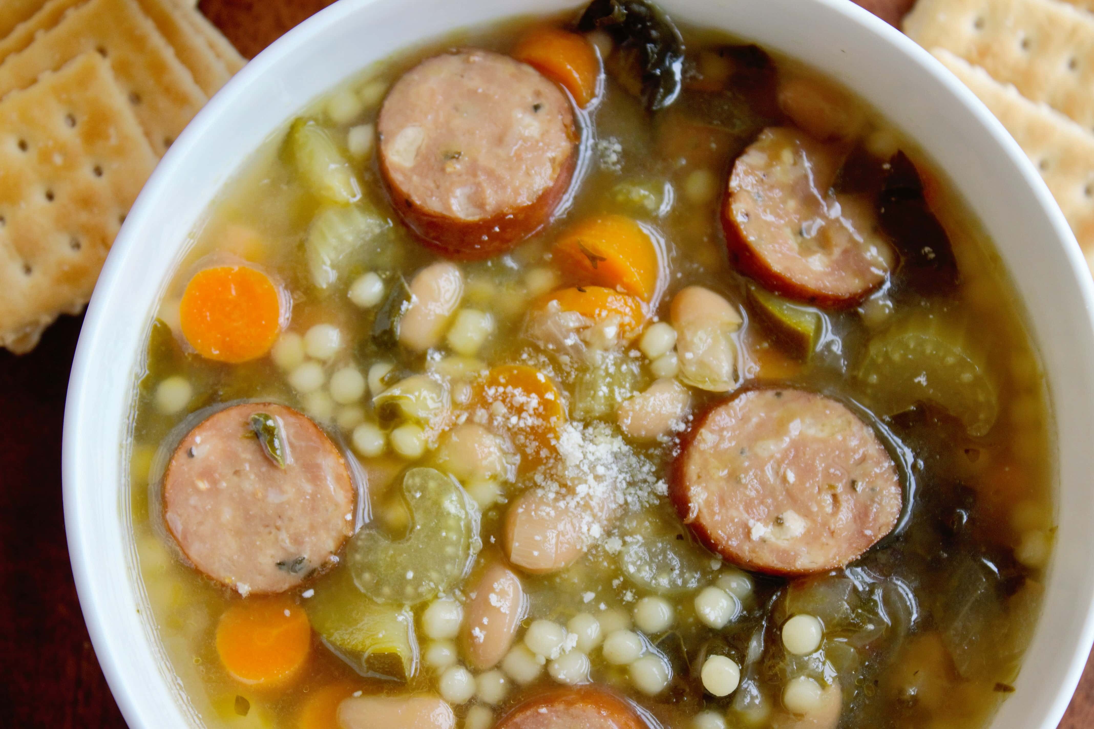 Crock Pot Sausage, Spinach and Bean Soup 