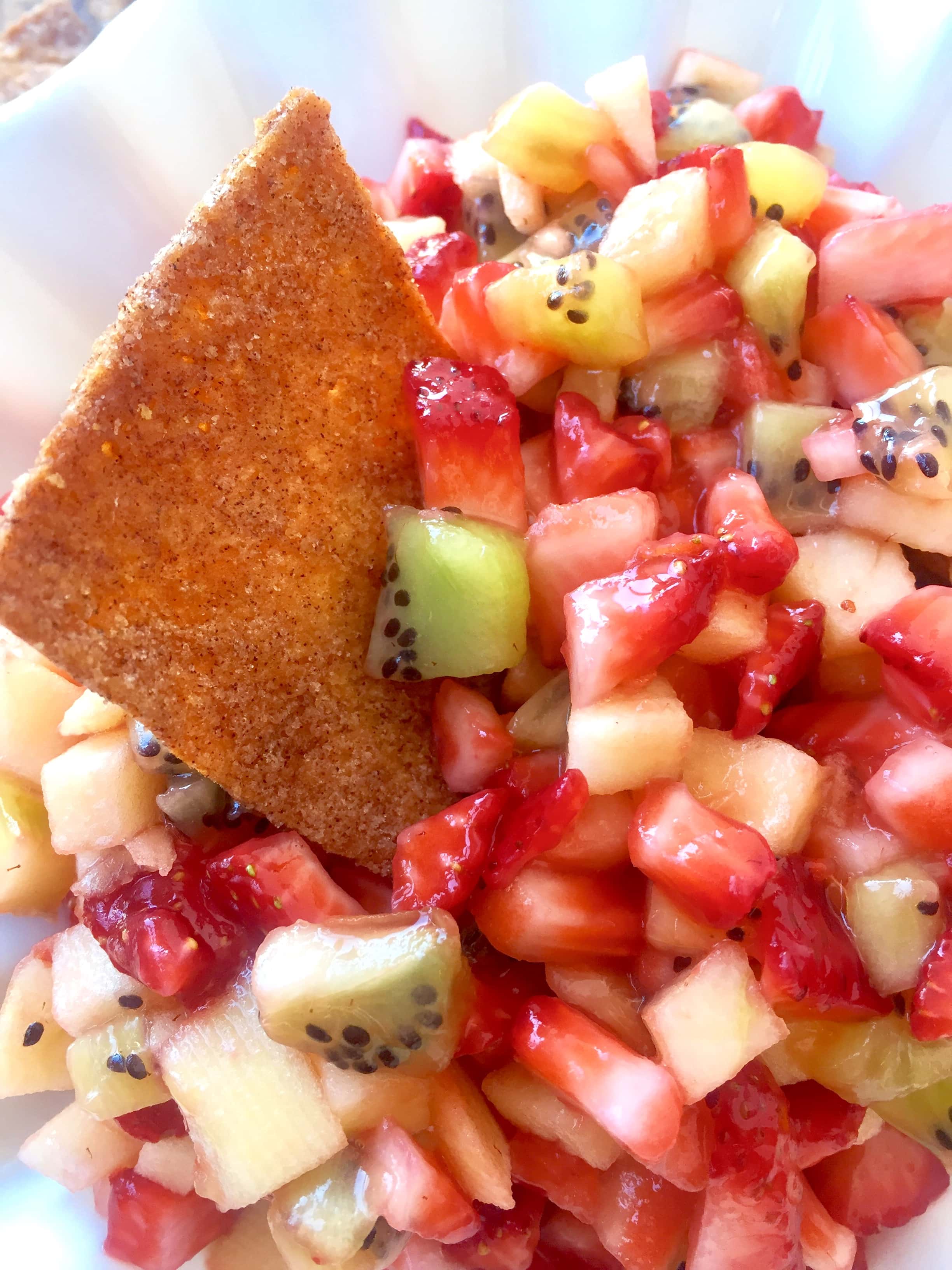 Fresh Fruit Salsa with cinnamon sugar chip