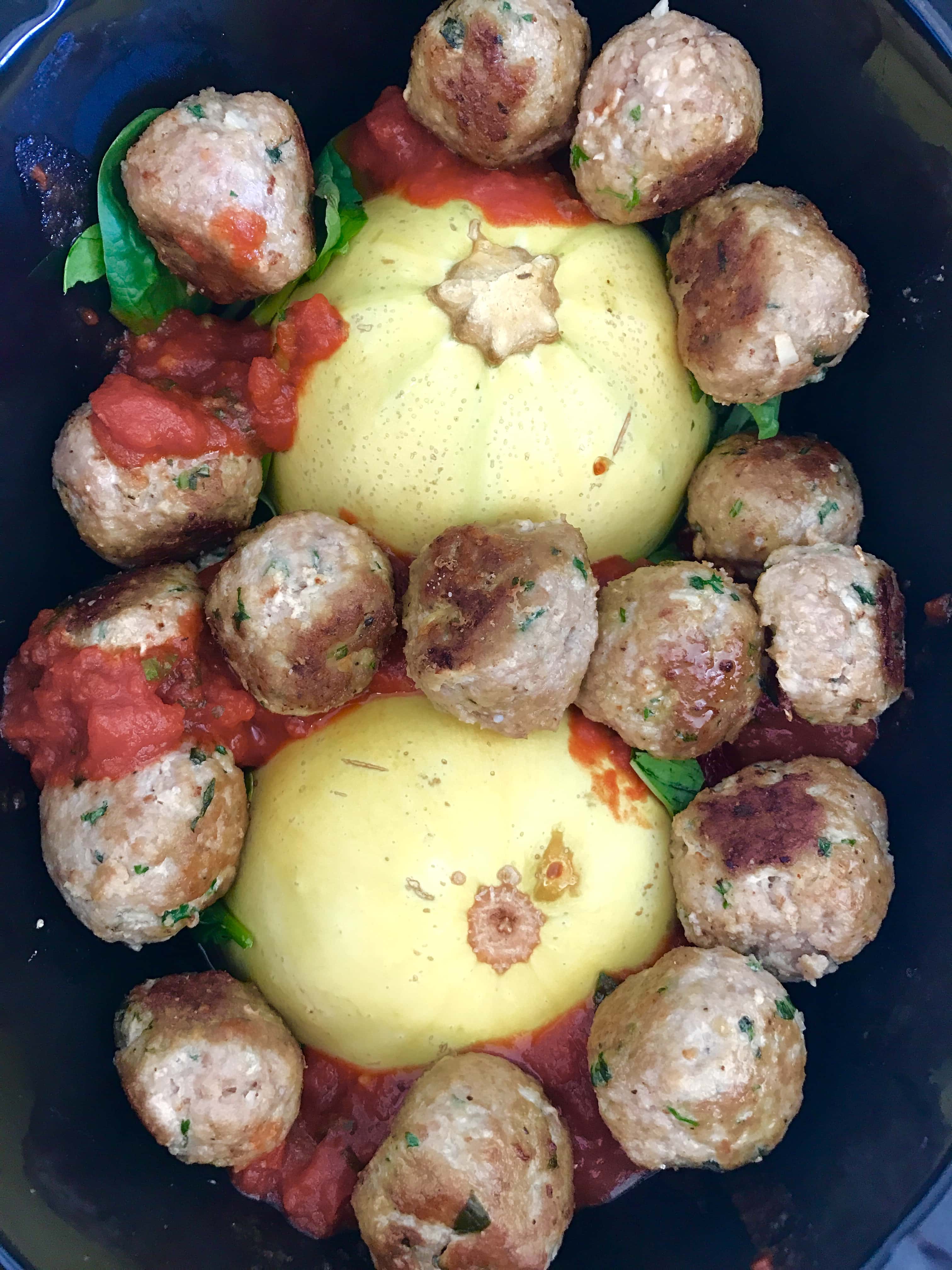 Crock-Pot Spaghetti Squash & Turkey Meatballs