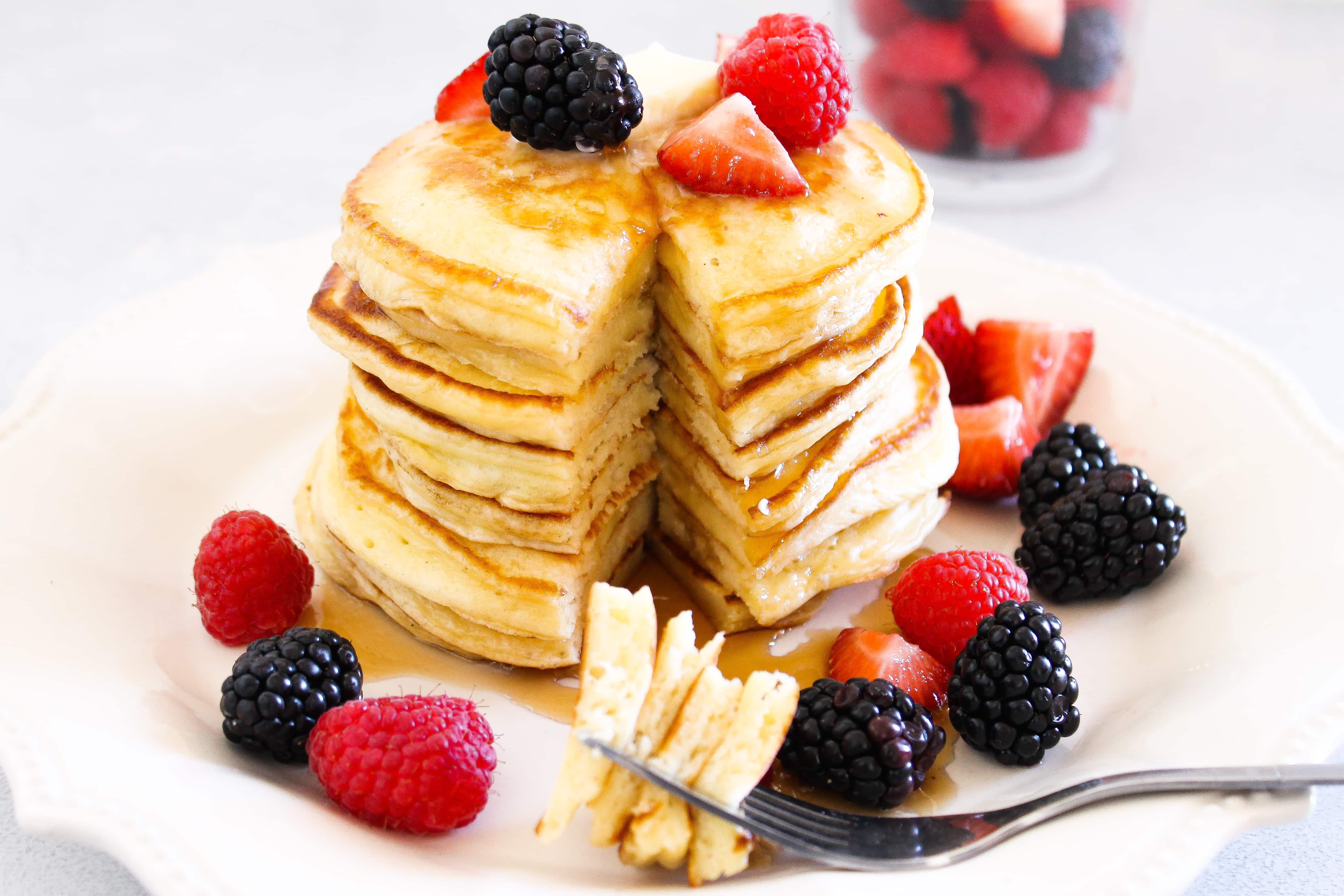 Fluffy Vanilla Yogurt Pancakes - Kathryn's Kitchen