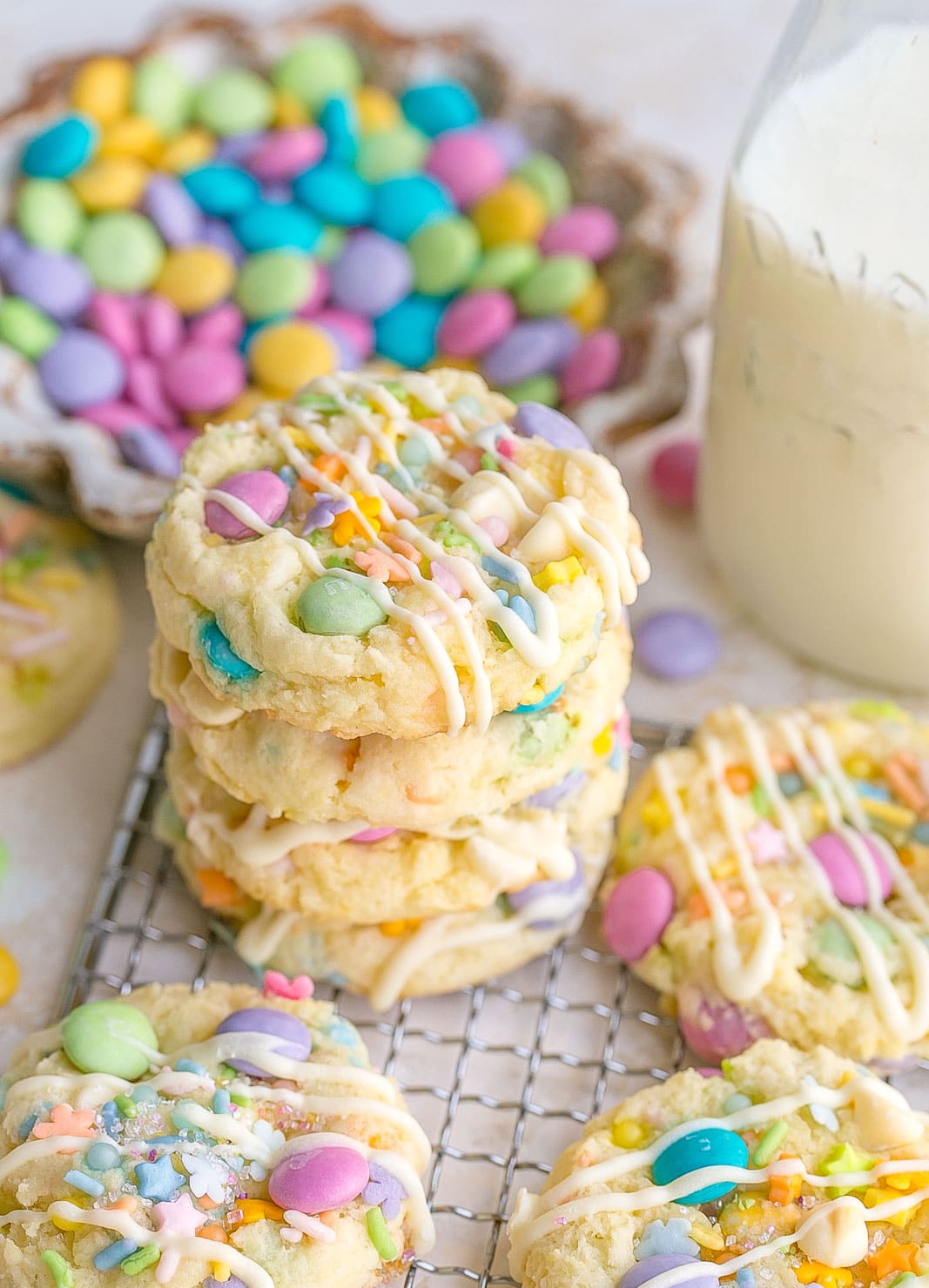 Stack of cake mix cookies.