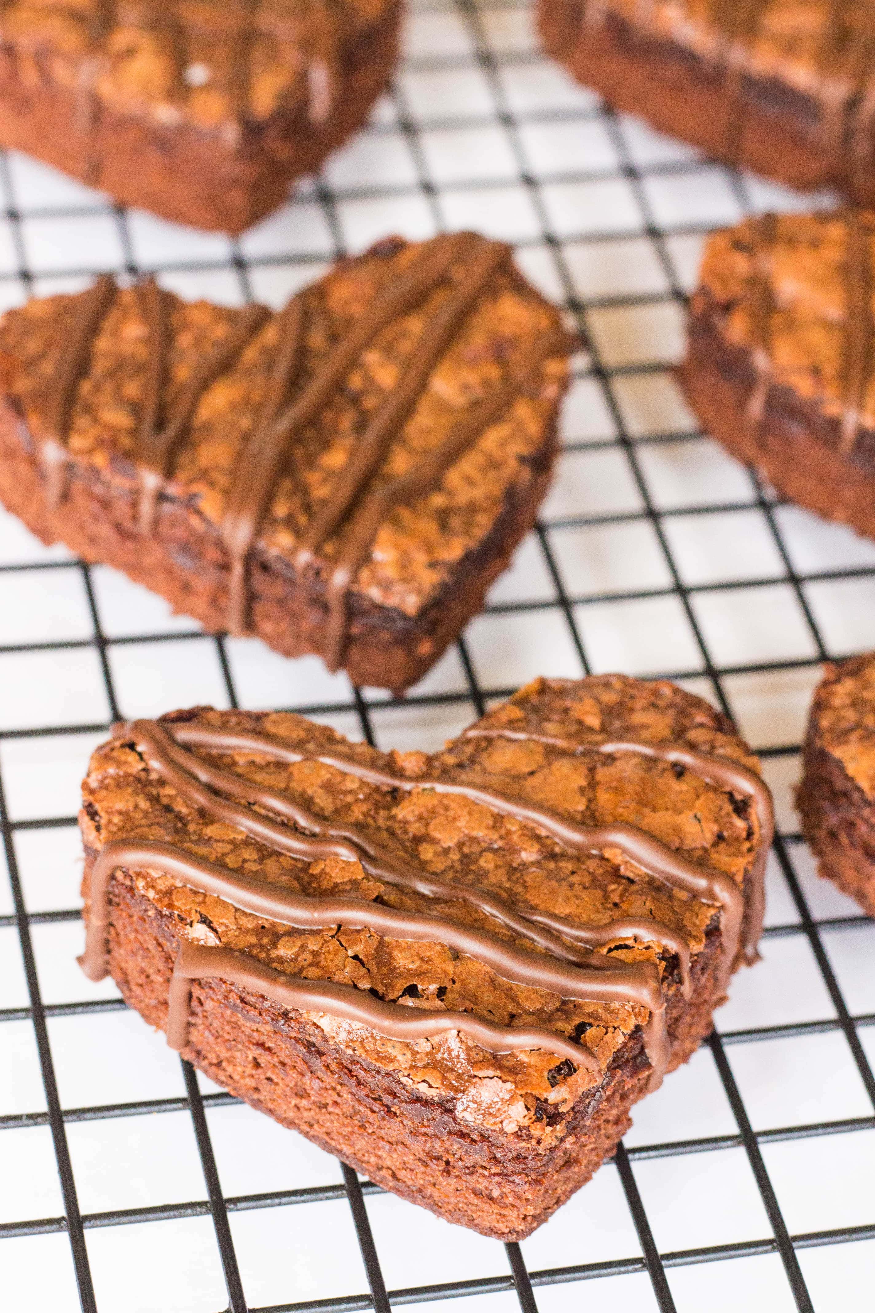 Valentine's Day brownies on cooling rack