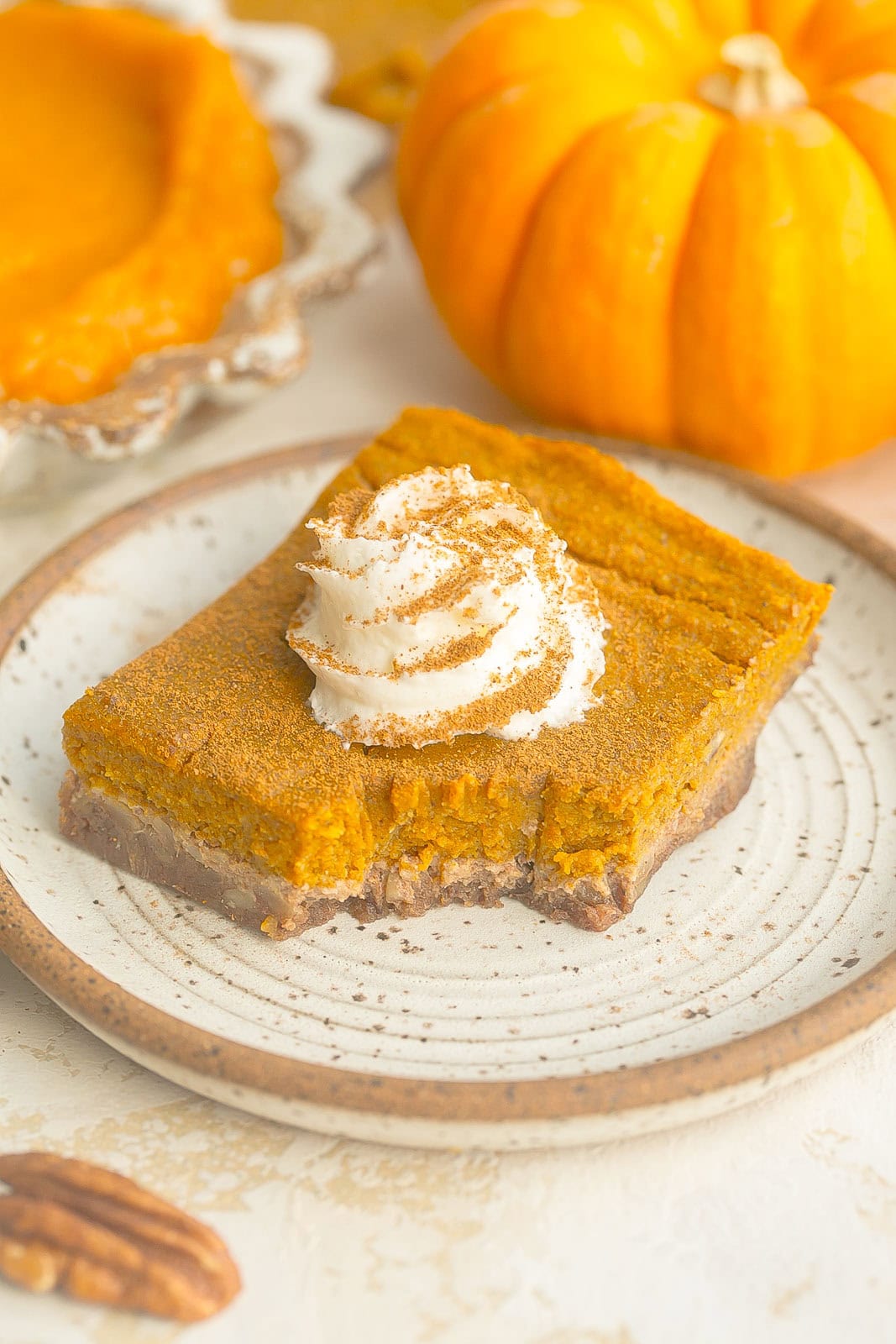 Bite of a Healthy Pumpkin Pie Bar.