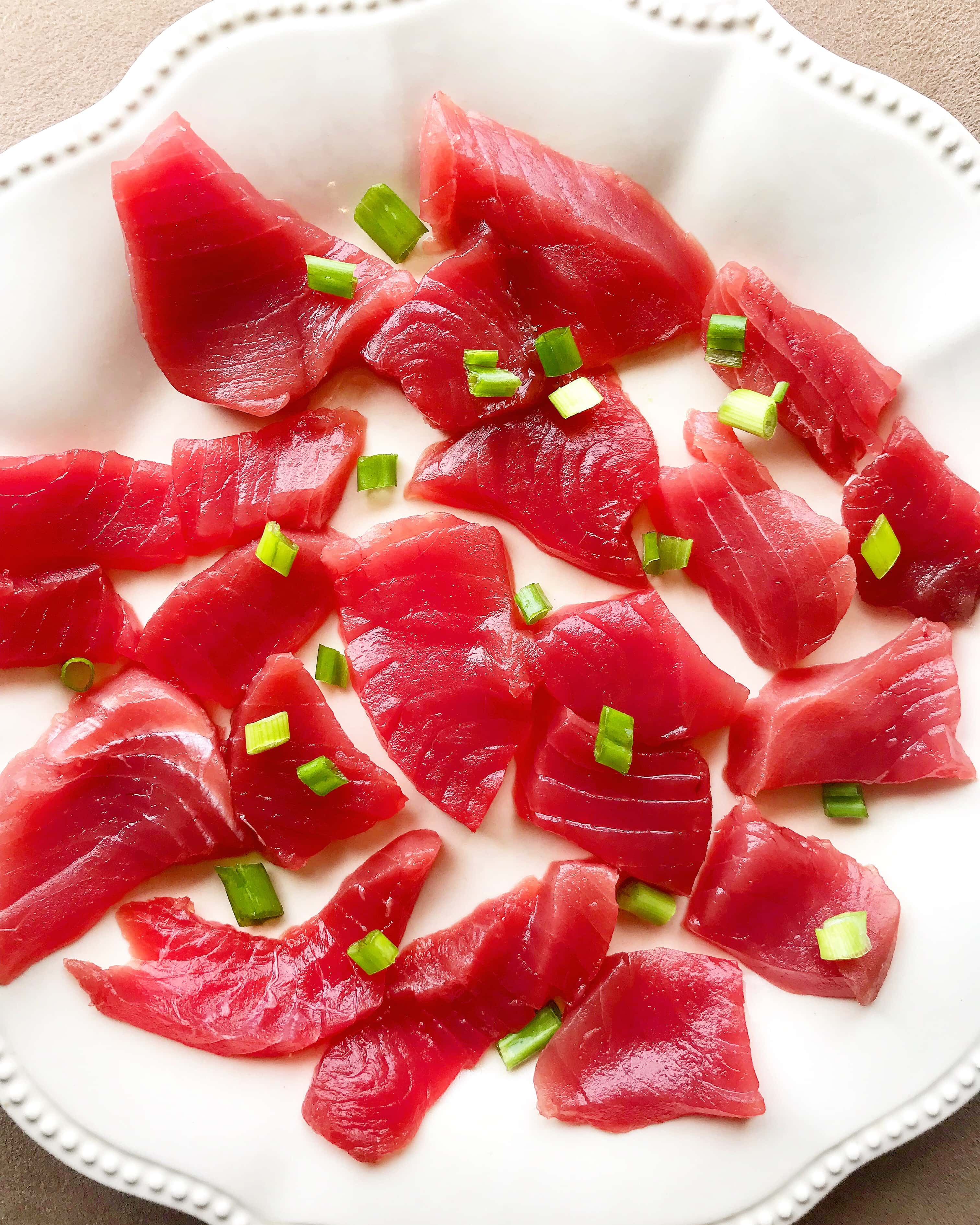 Bluefin Tuna Sashimi on a plate.