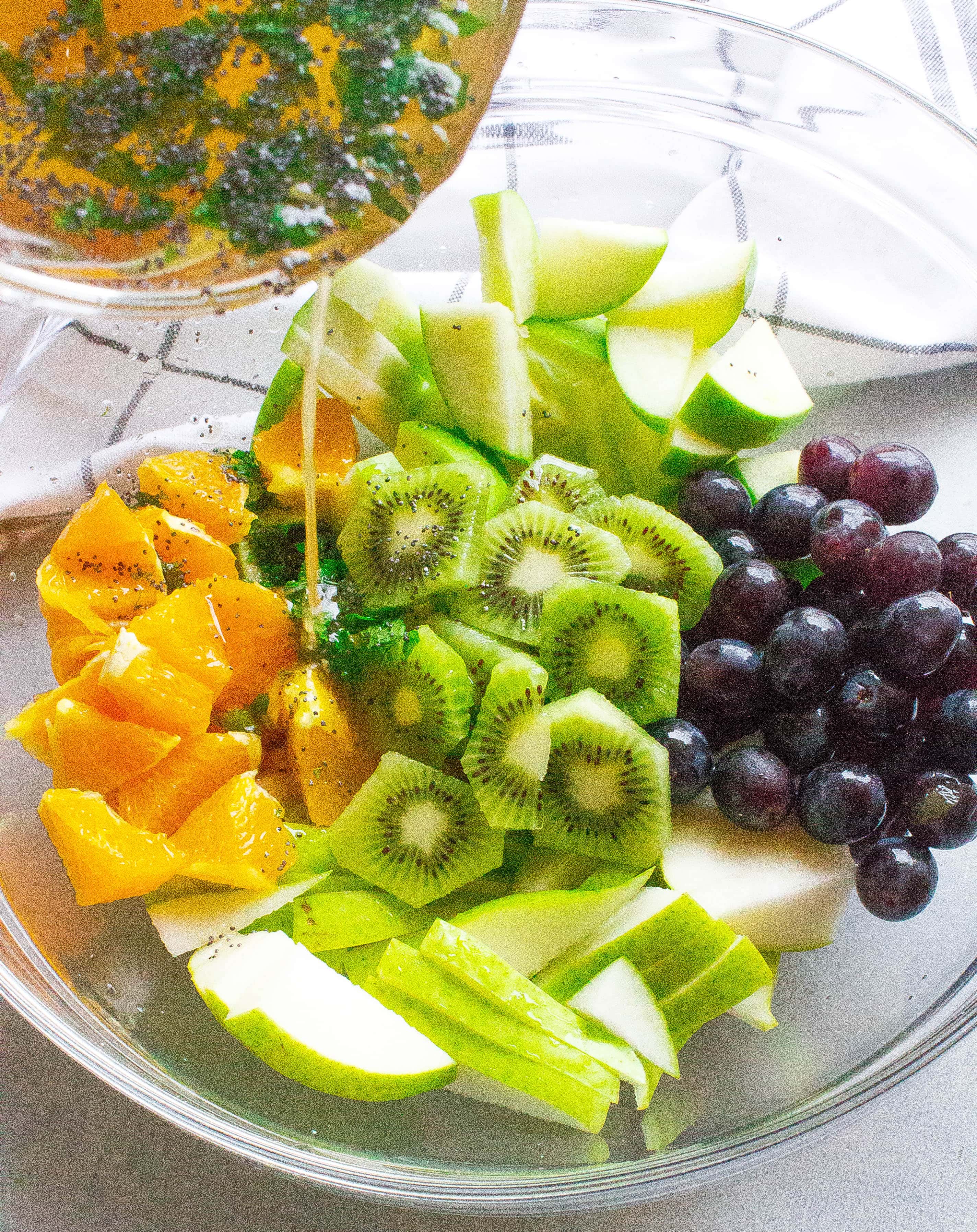 Fruit Salad with Honey Poppy Seed Dressing –