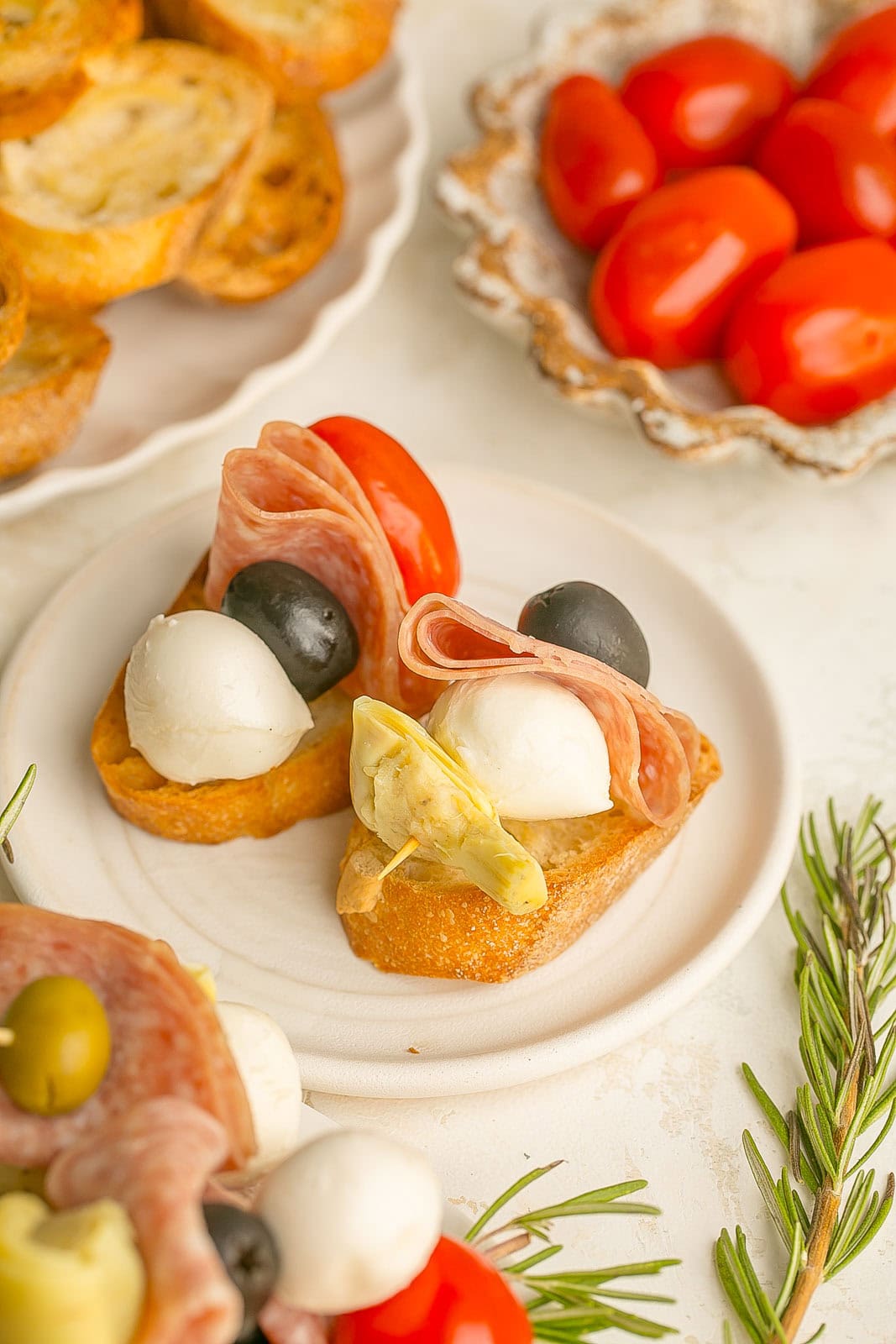 Charcuterie on crostini.