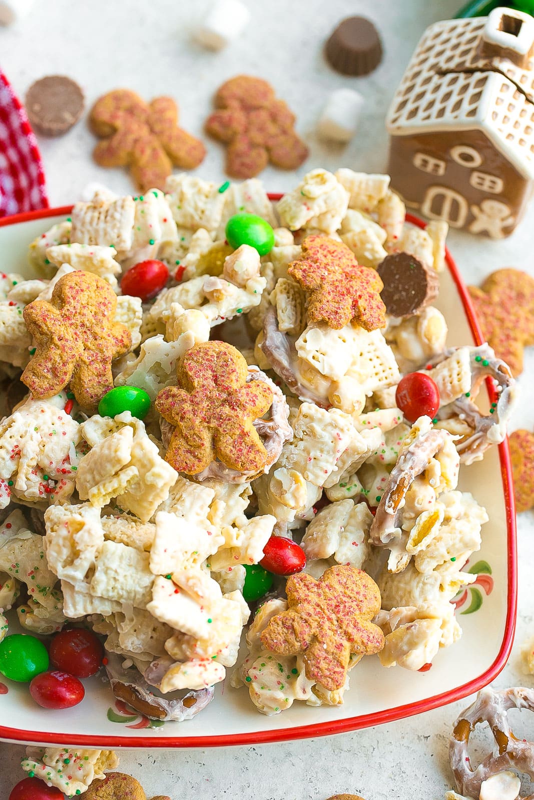 Reindeer Chow on a plate.