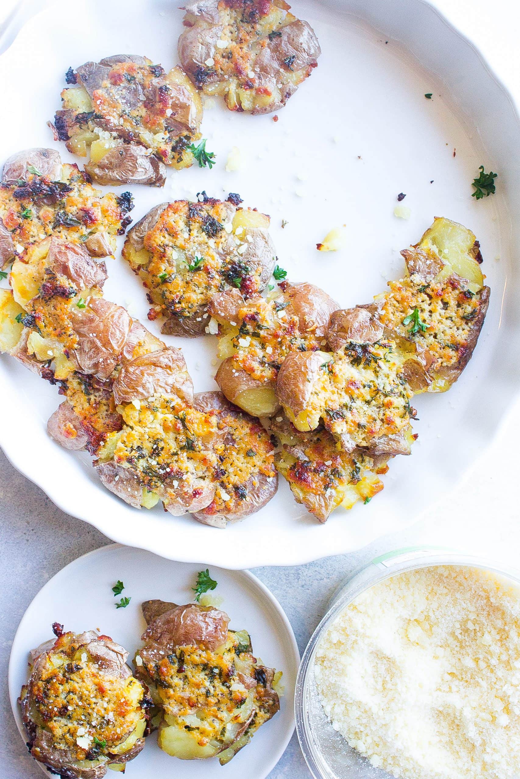 Garlic Parmesan Smashed Potatoes