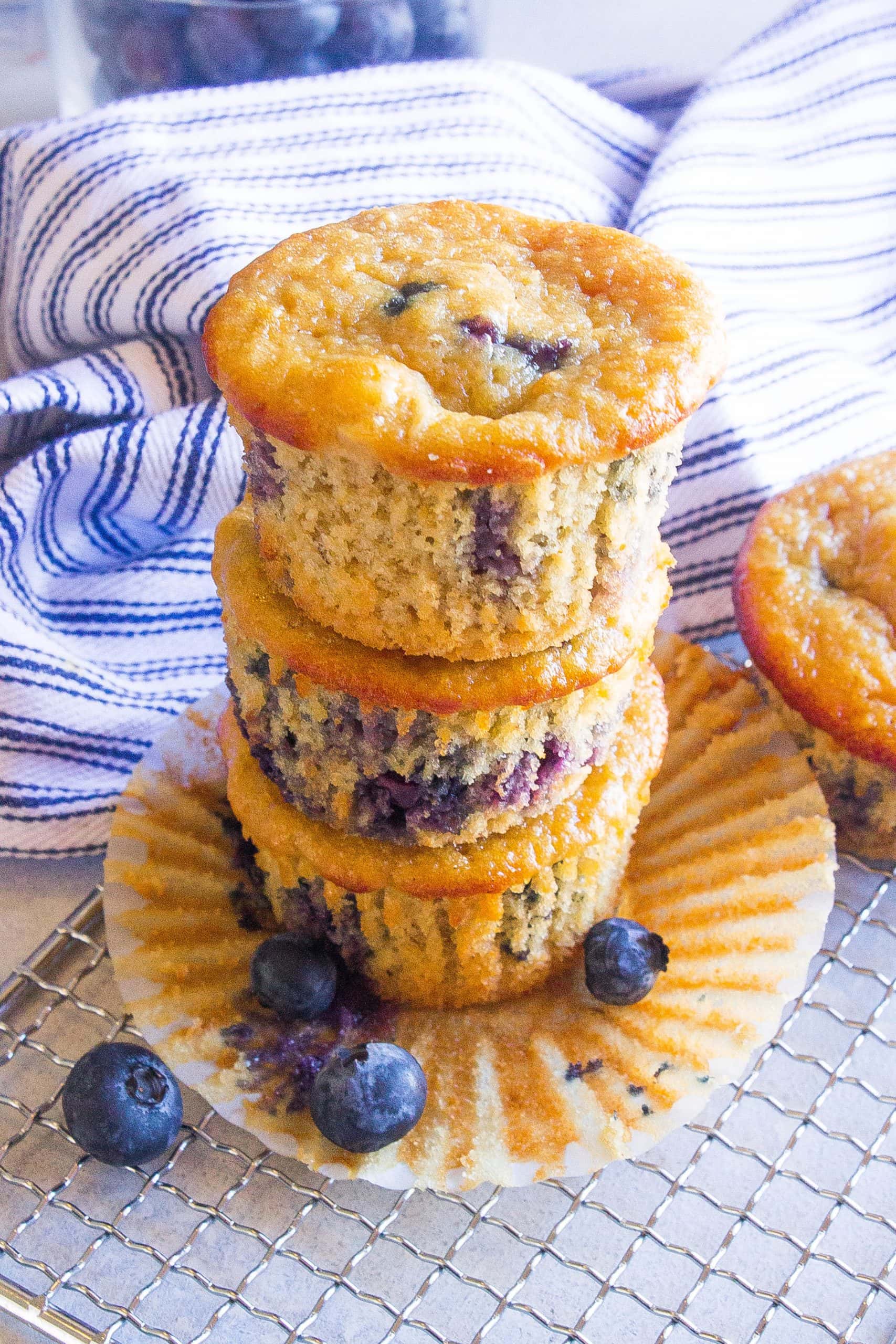 Blueberry Oatmeal Breakfast Muffins stacked