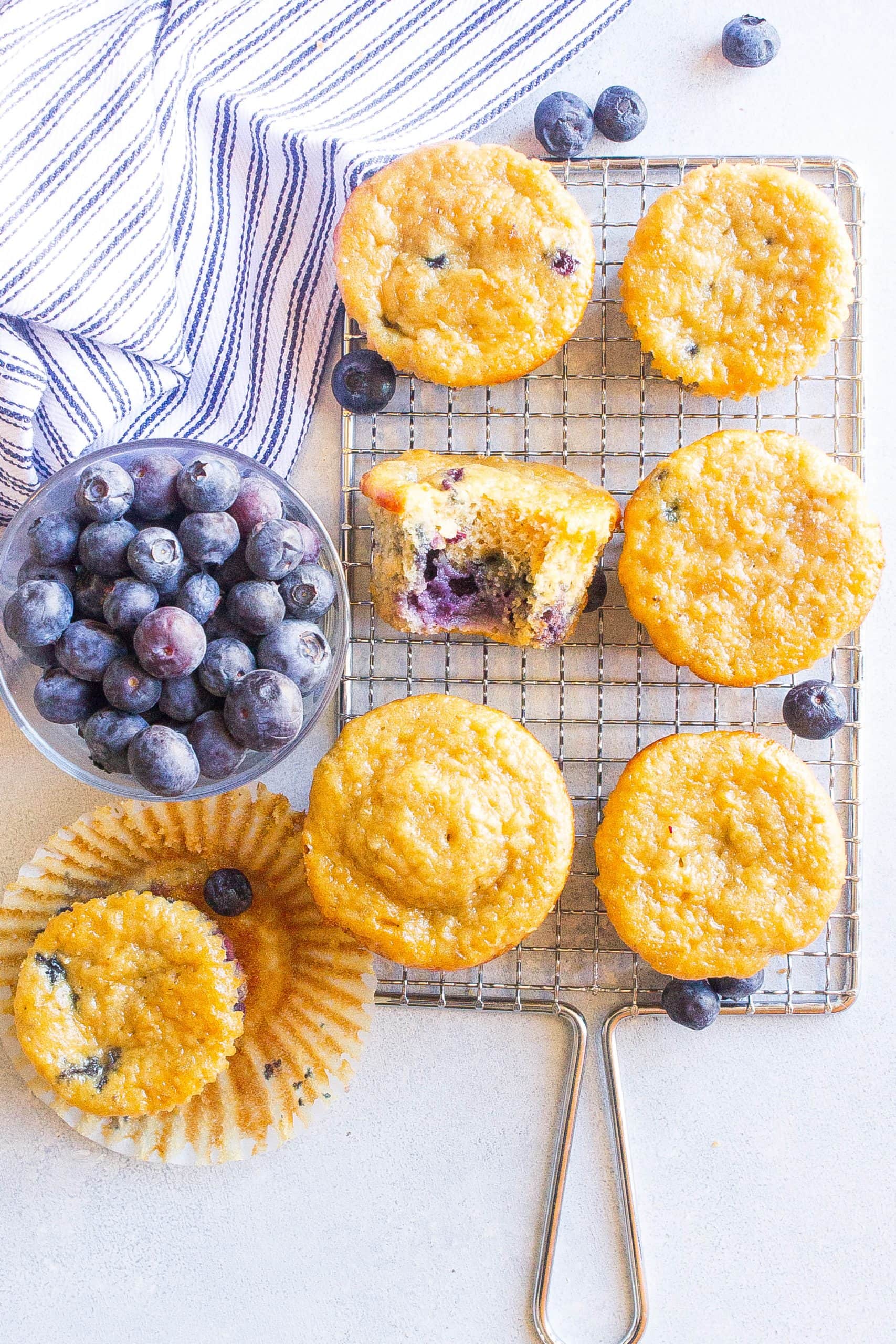 Blueberry Oatmeal Breakfast Muffins on cooling rack