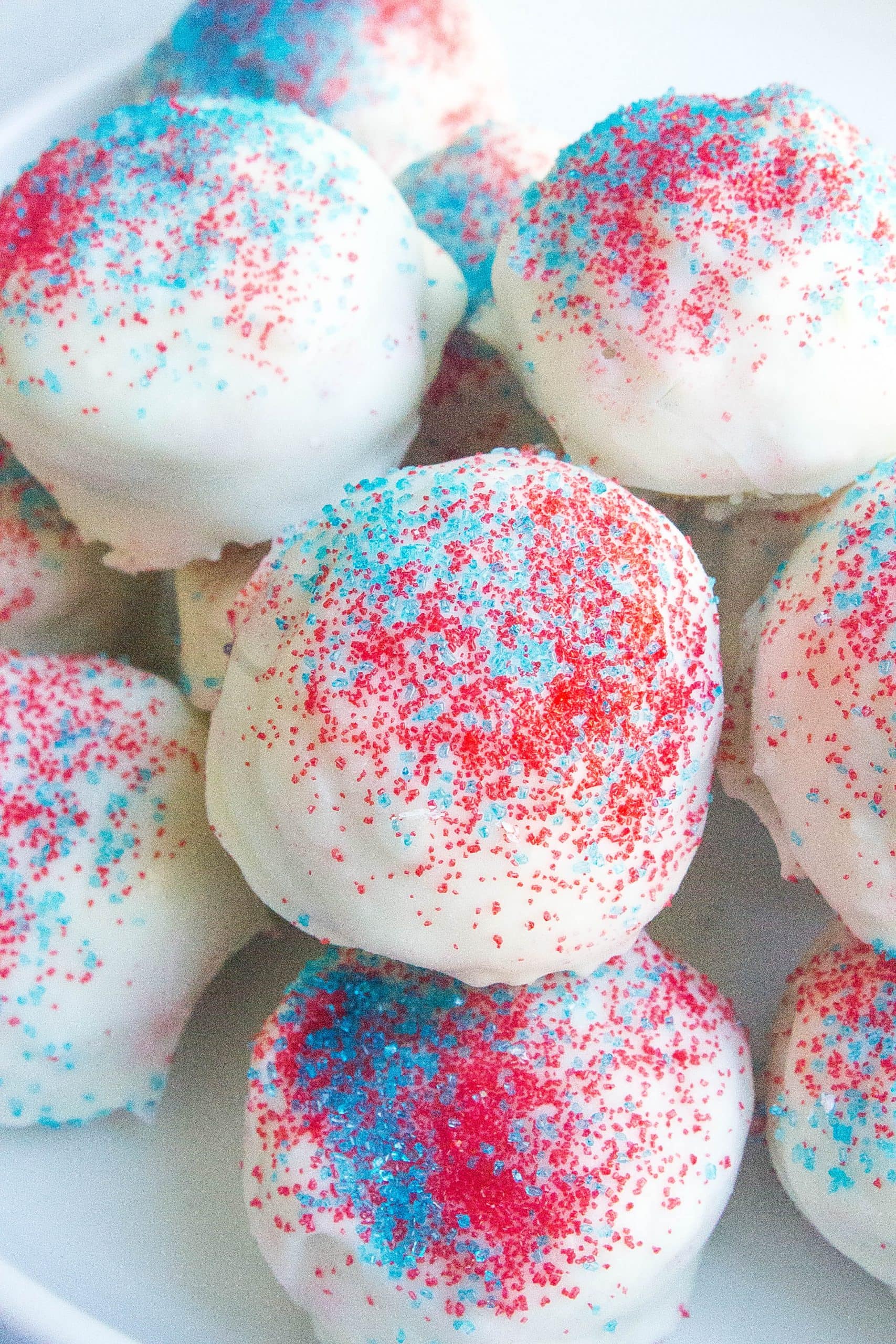 Sugar Cookie Truffles with red and blue sprinkles