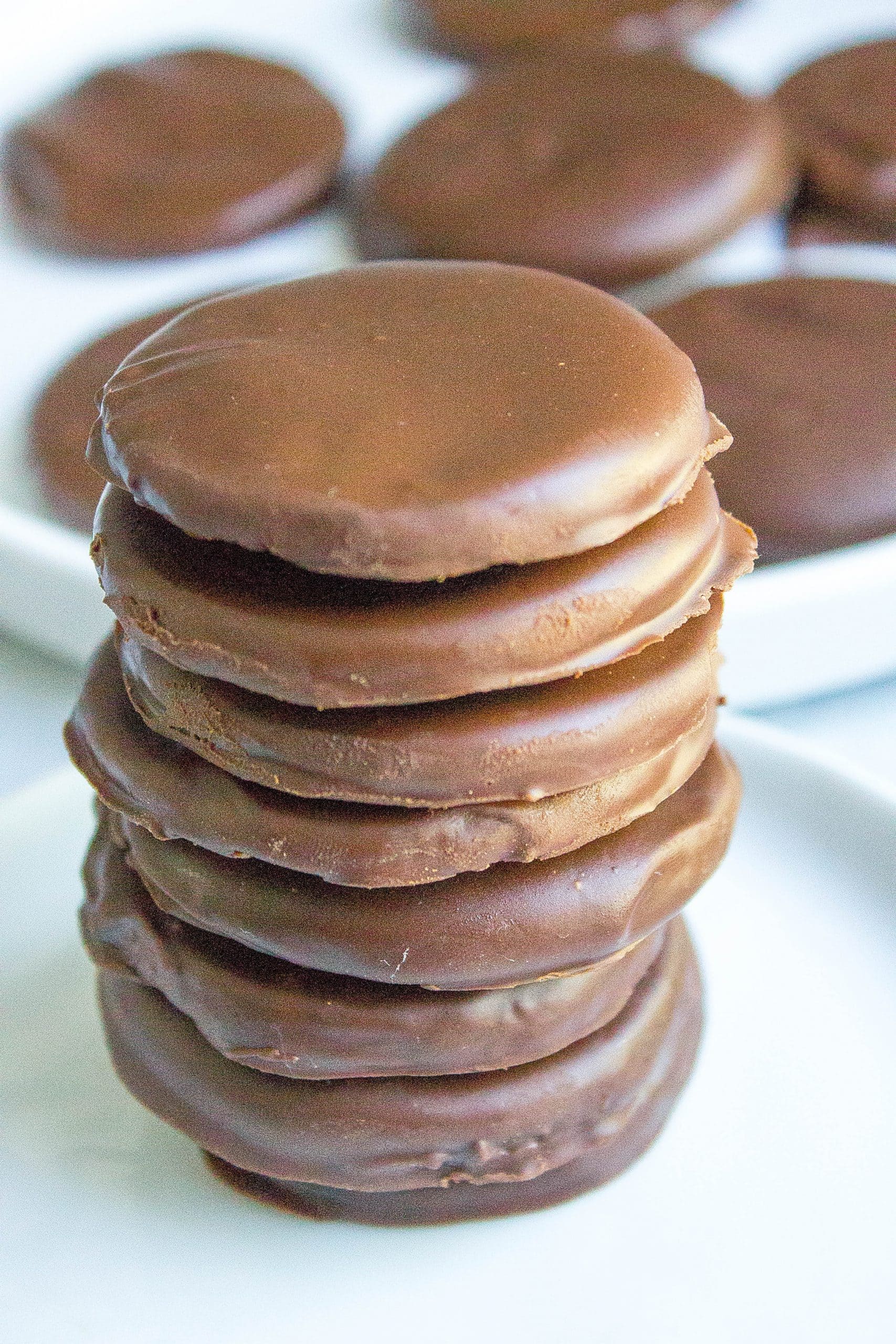 Healthy Homemade Thin Mint Cookies stacked