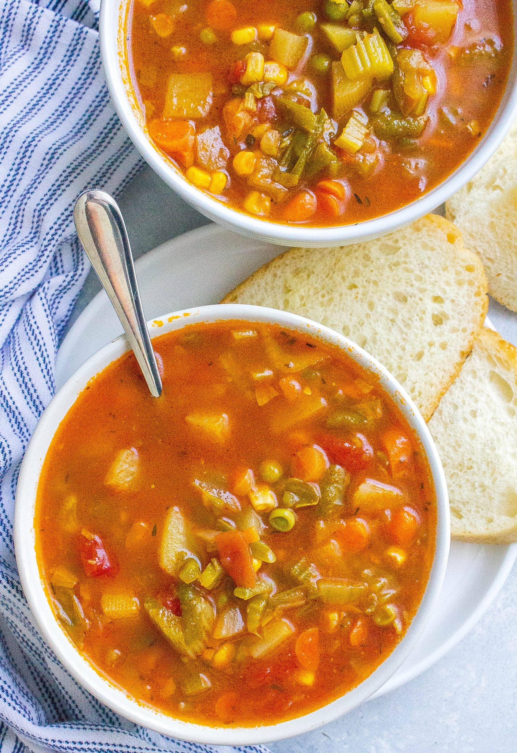 veggie soup in bowls