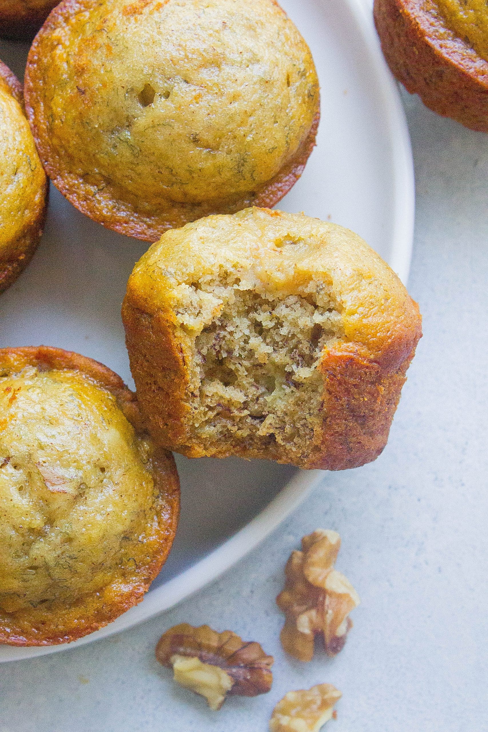 Healthy Banana Nut Muffins bite in middle