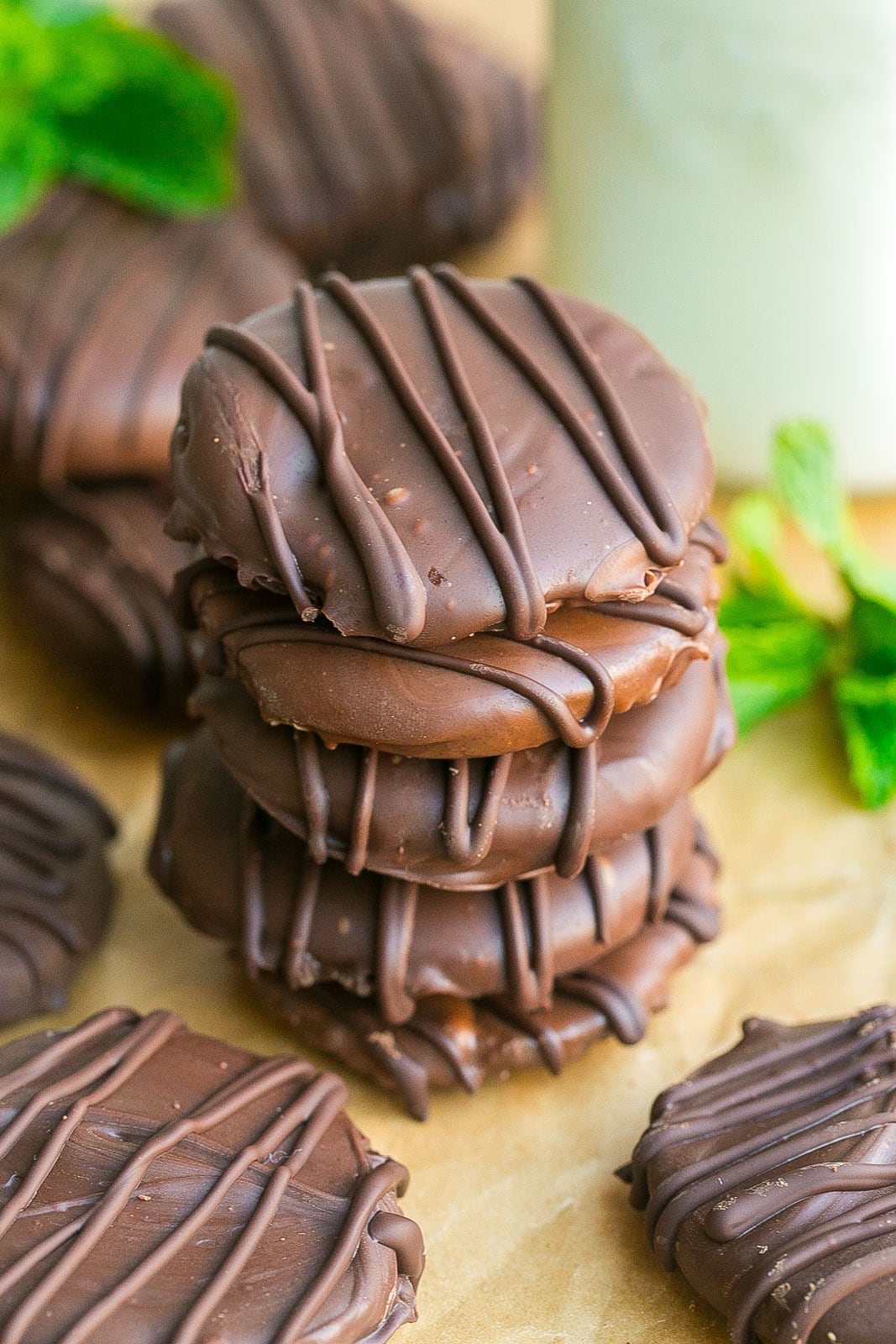 Stack of Healthy Thin Mint Cookies.