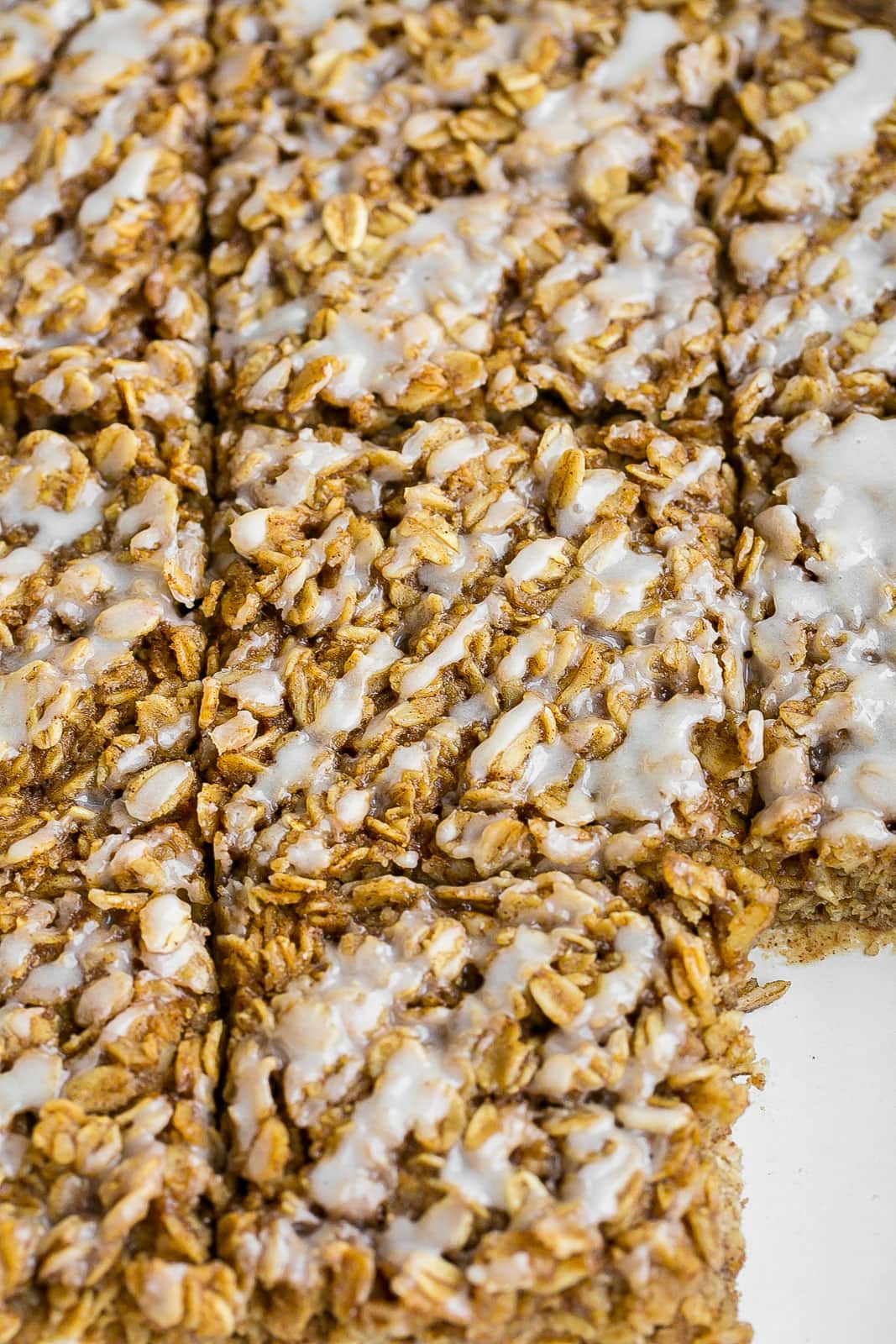 Baked oatmeal cut into squares.