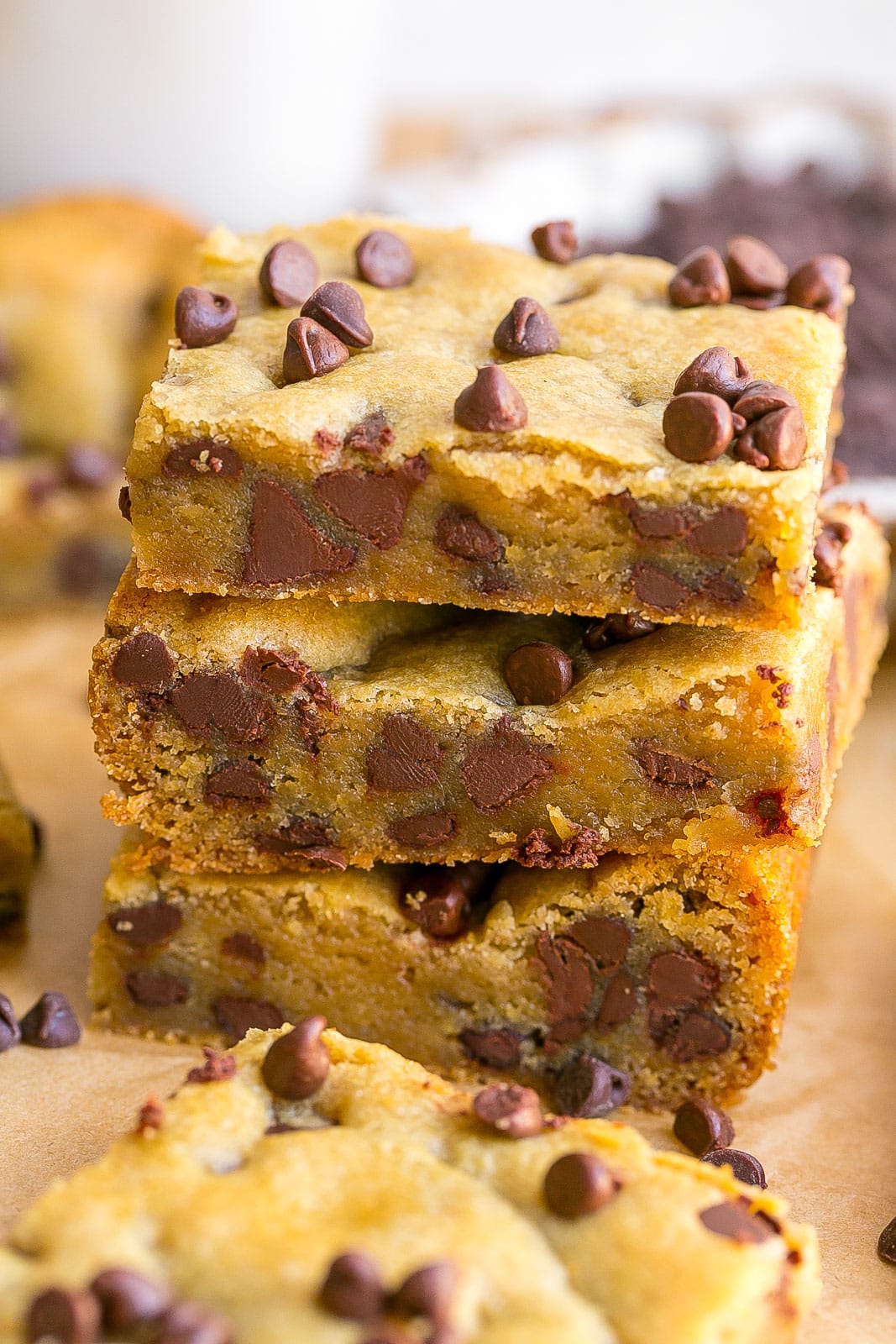 Tall stack of cookie bars.