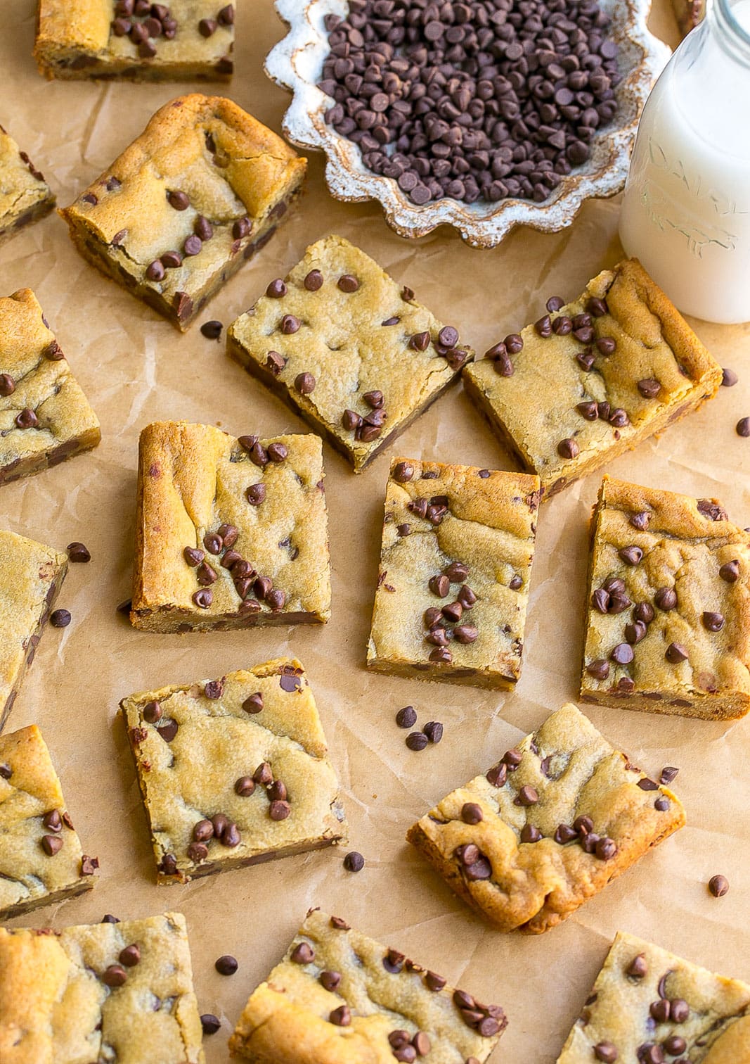 Cookie bars on parchment paper.