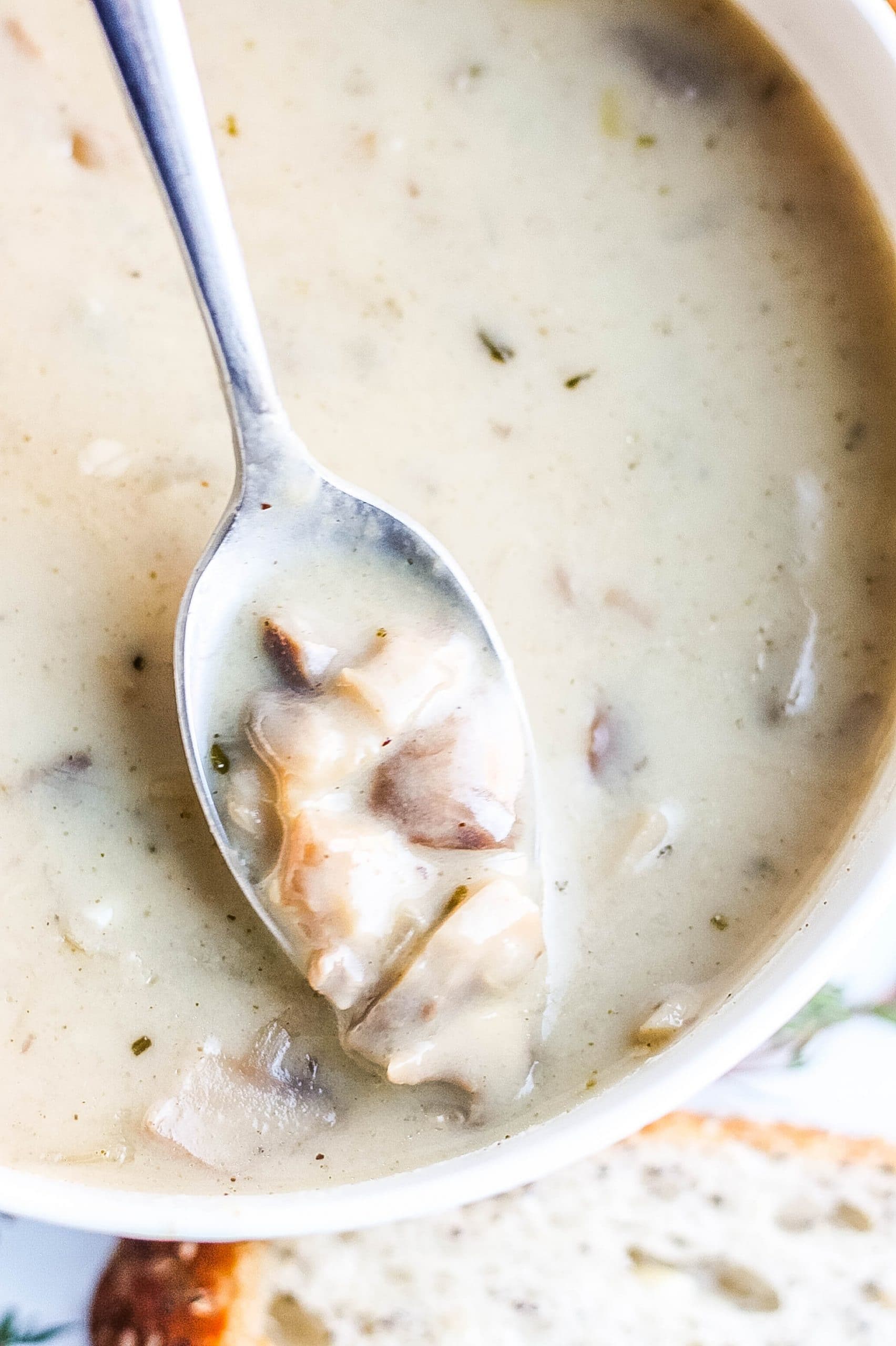 mushroom soup on spoon