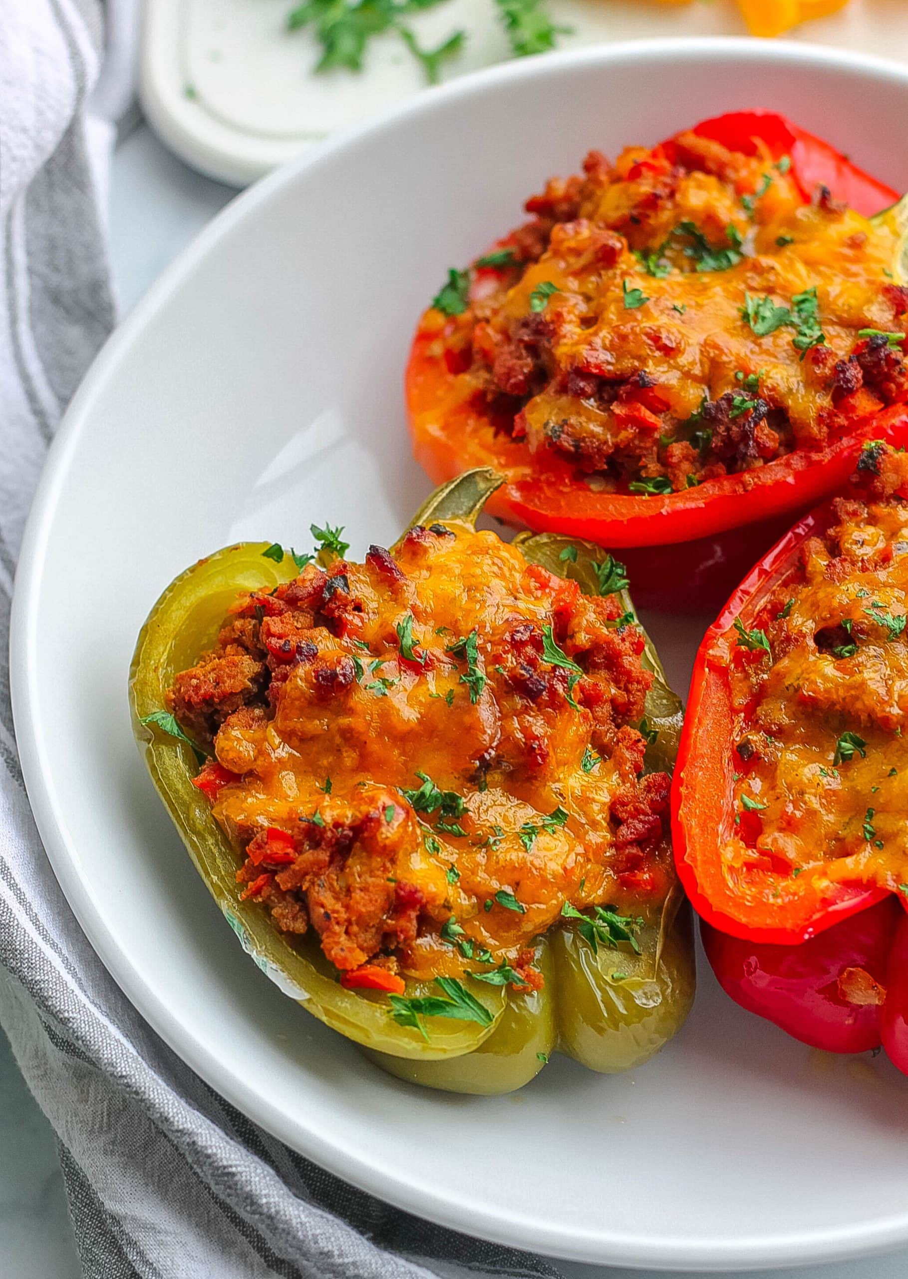 plate of peppers stuffed with turkey sloppy joes