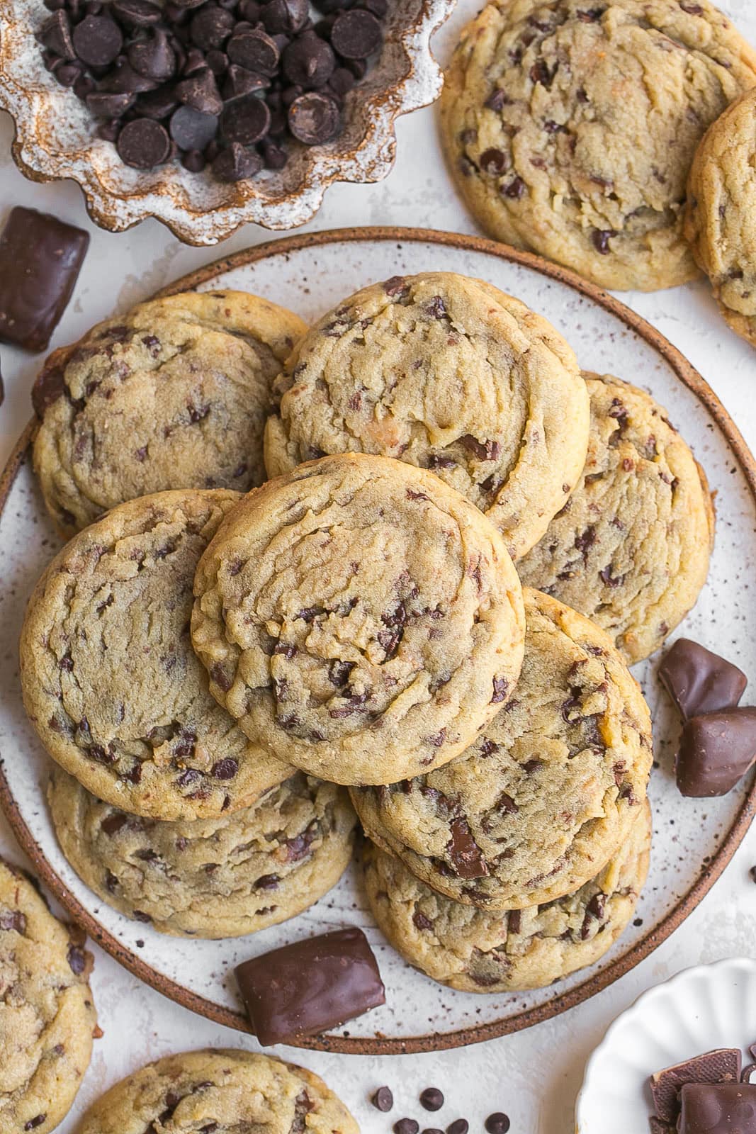 Delicious buttery toffee cookies on a plate.