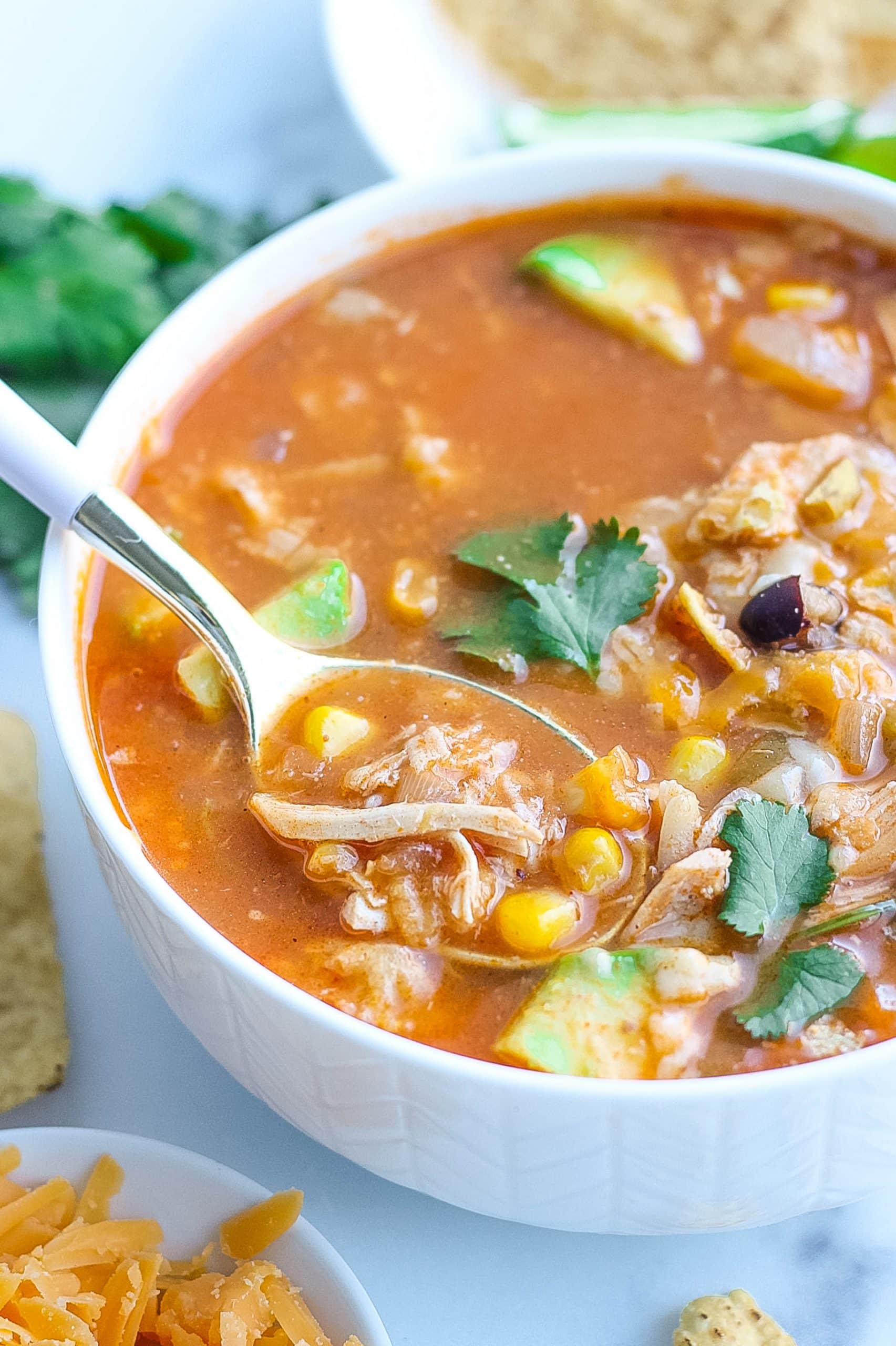 Tortilla soup on spoon