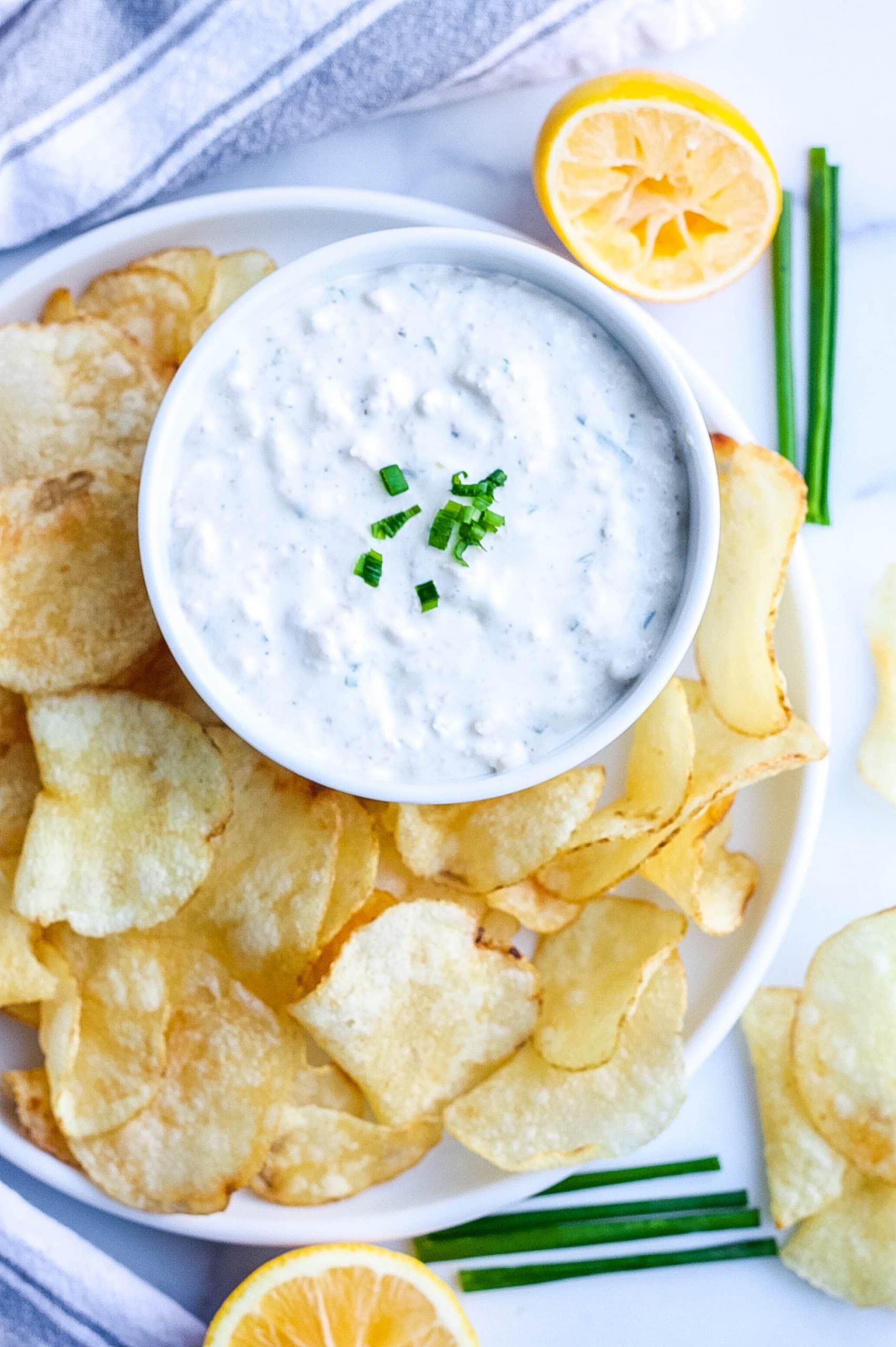 clam dip from scratch with lemon and chips