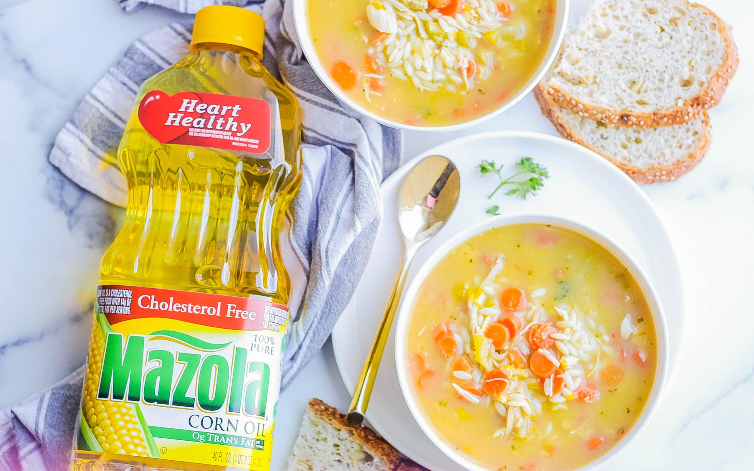Lemon Chicken Orzo Soup with Mazola oil
