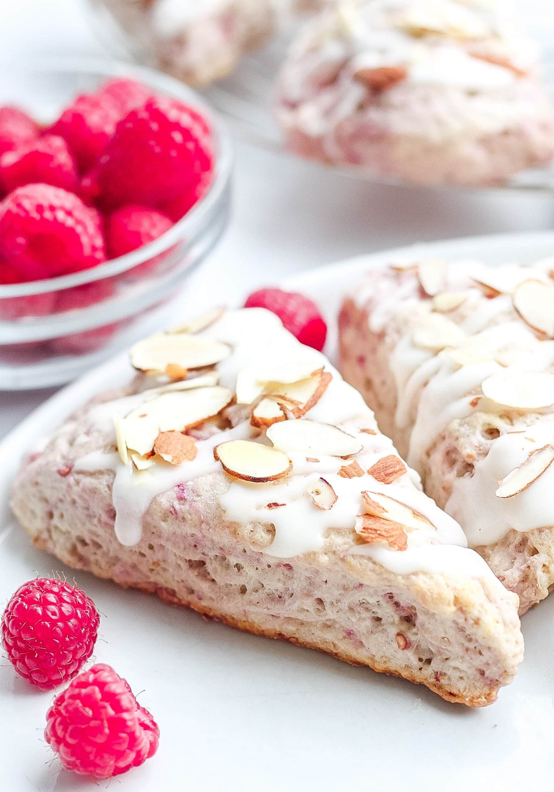 scones made from scratch with fresh raspberries and almonds