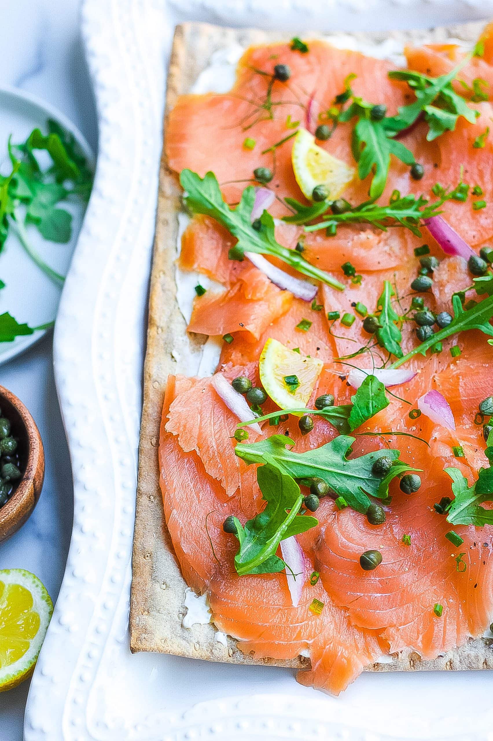 Smoked Salmon Flatbread with herb cream cheese 