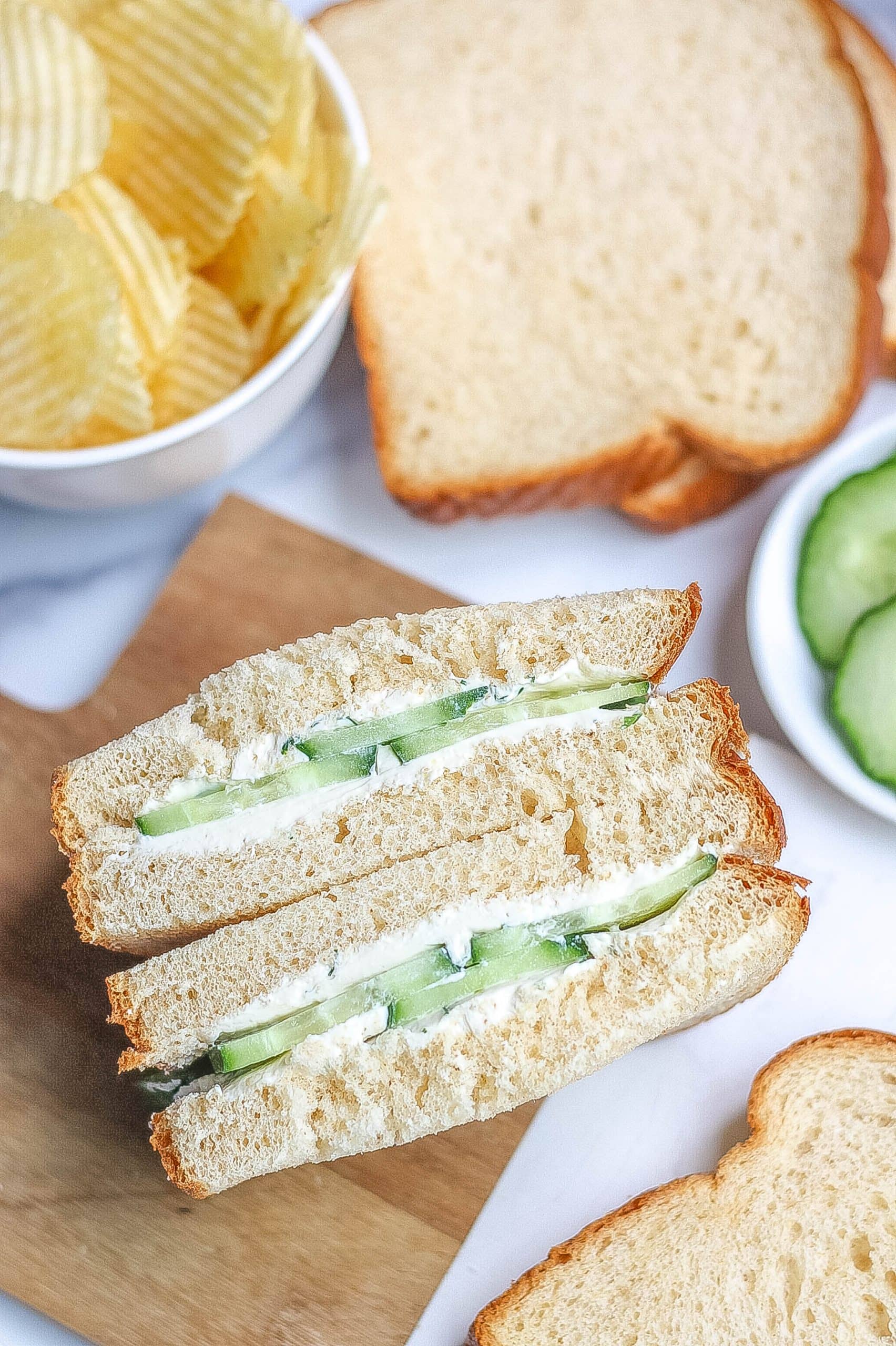cucumber sandwiches and potato chips
