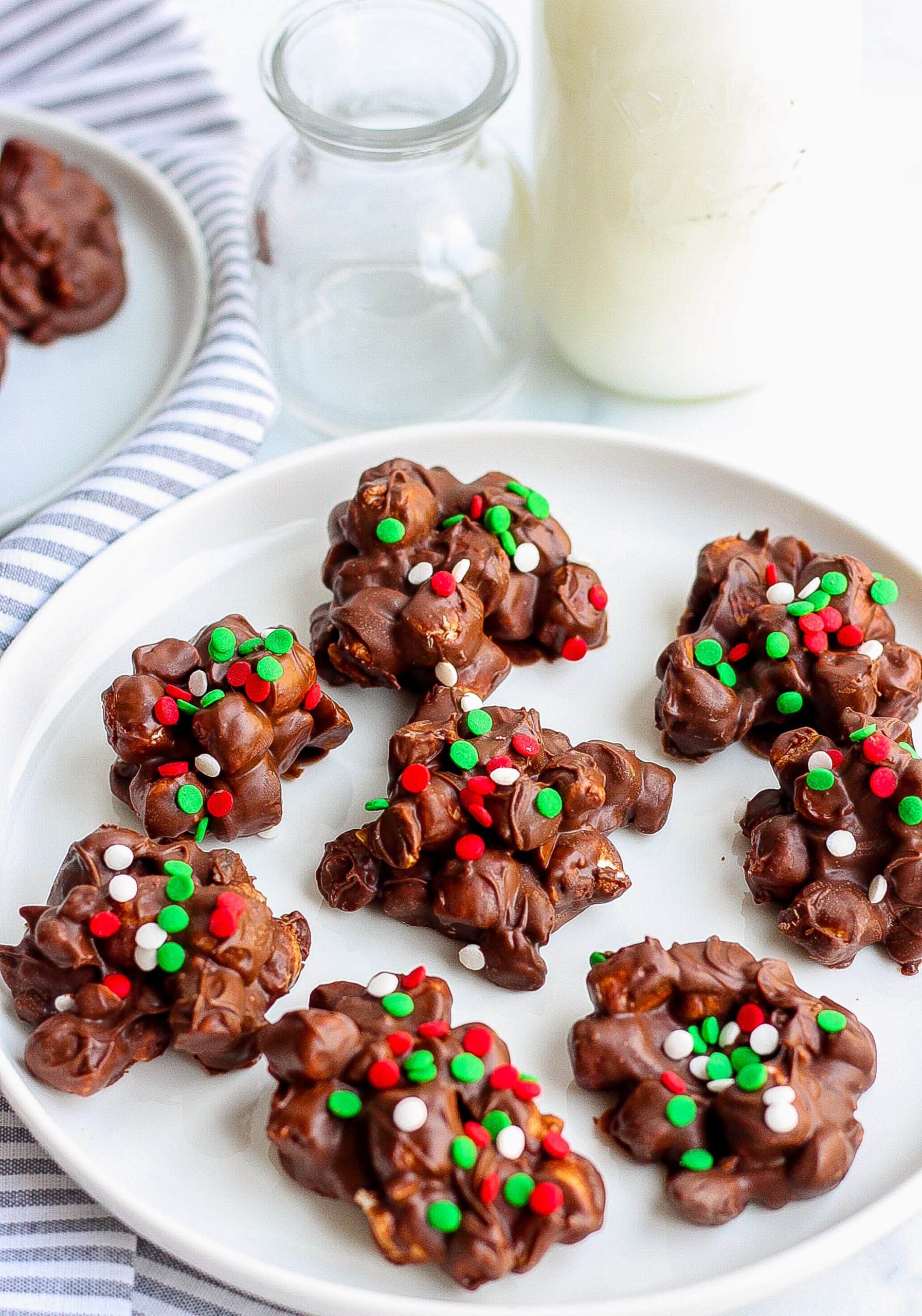 rocky road candy on white plate with Christmas sprinkles 