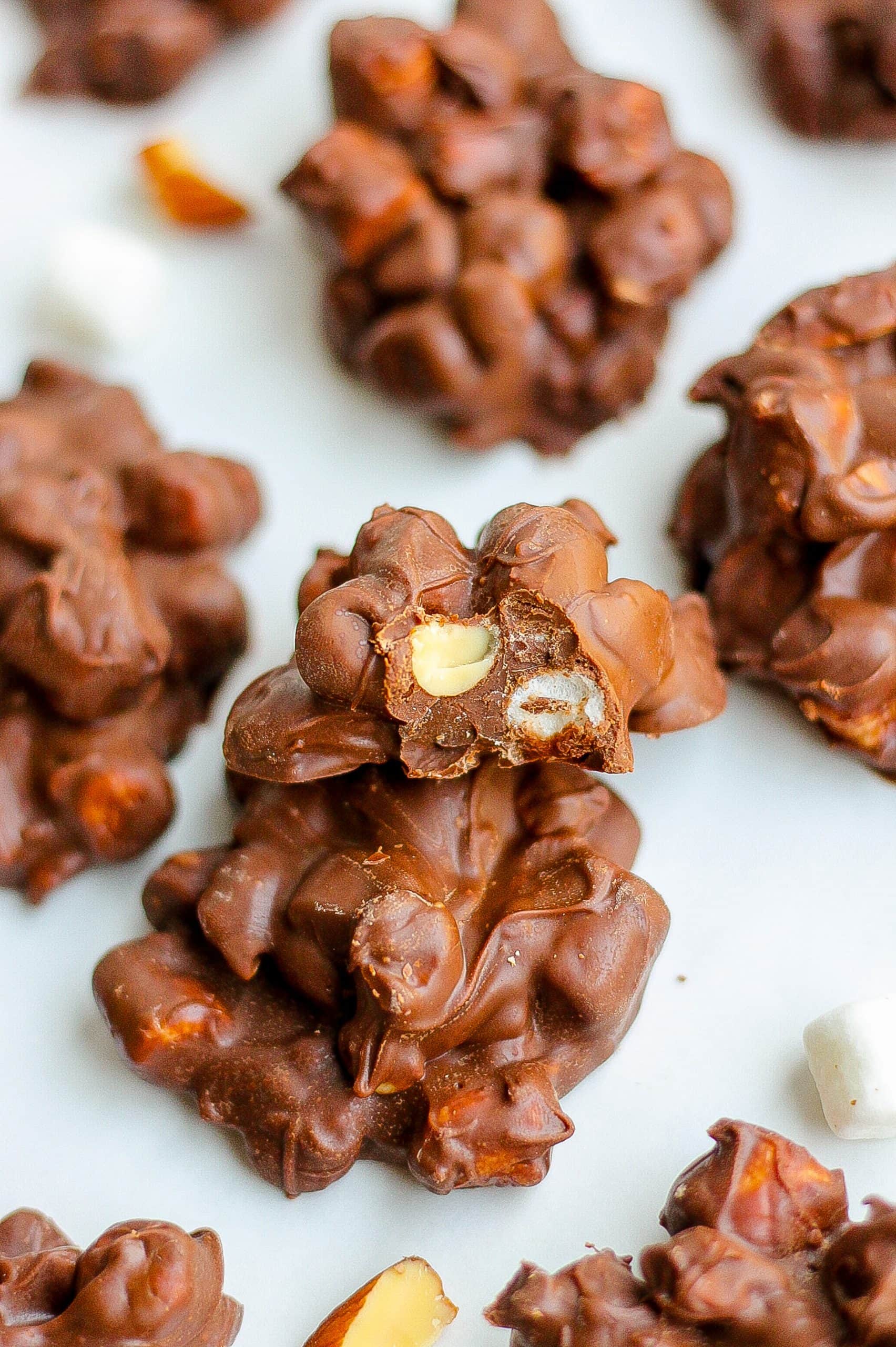 stack of rocky road candy on parchment paper