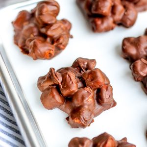 rocky road candy clusters on baking sheet
