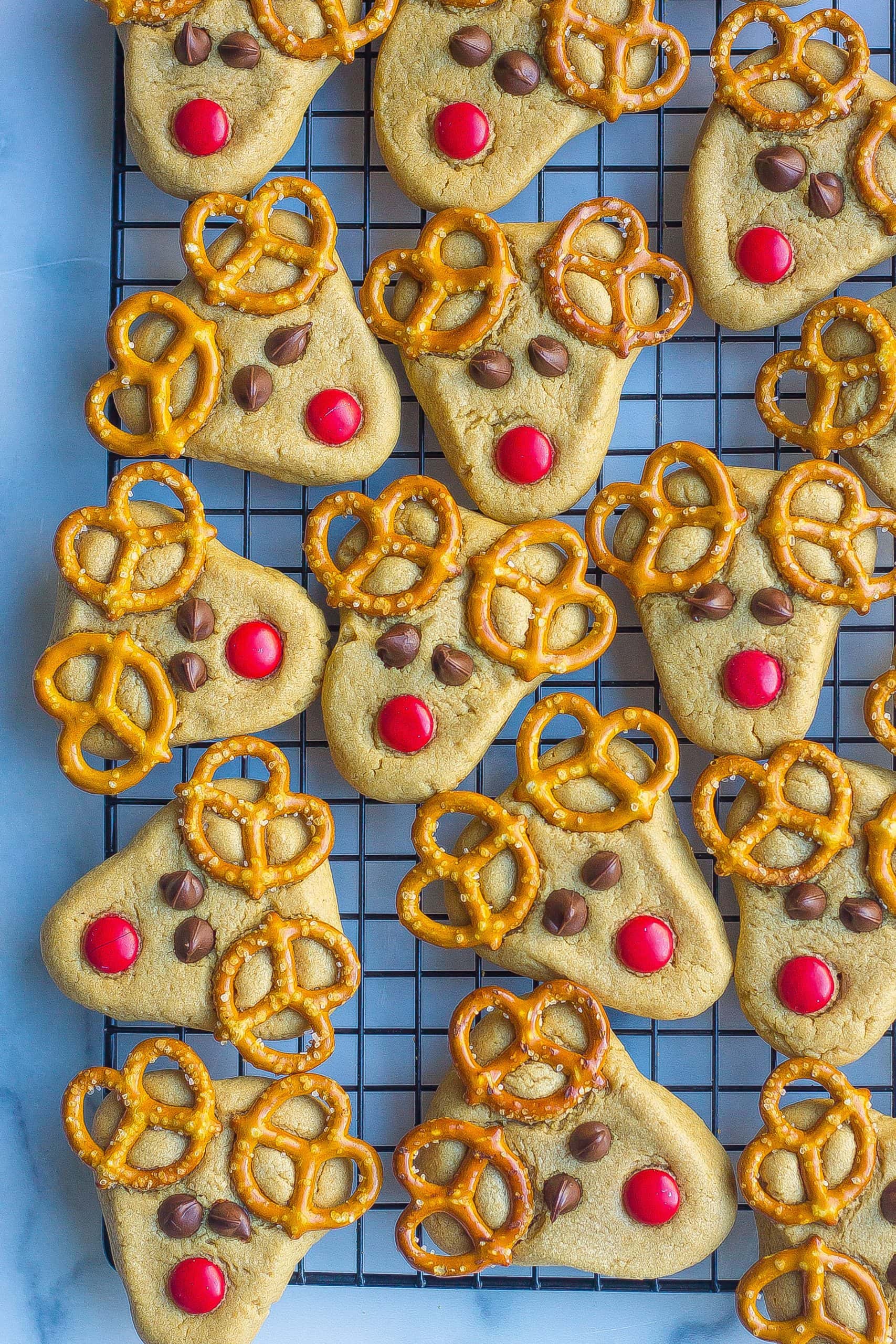 reindeer cookies on wire cooking rack