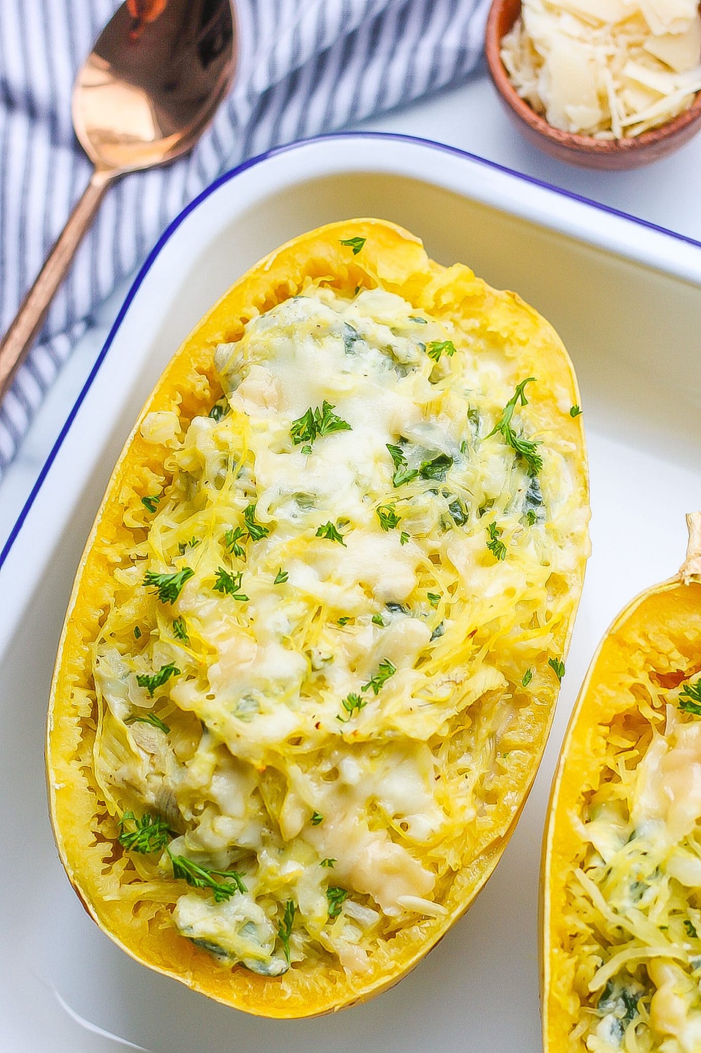 Spinach and Artichoke Stuffed Spaghetti Squash (Low-Carb and EASY)