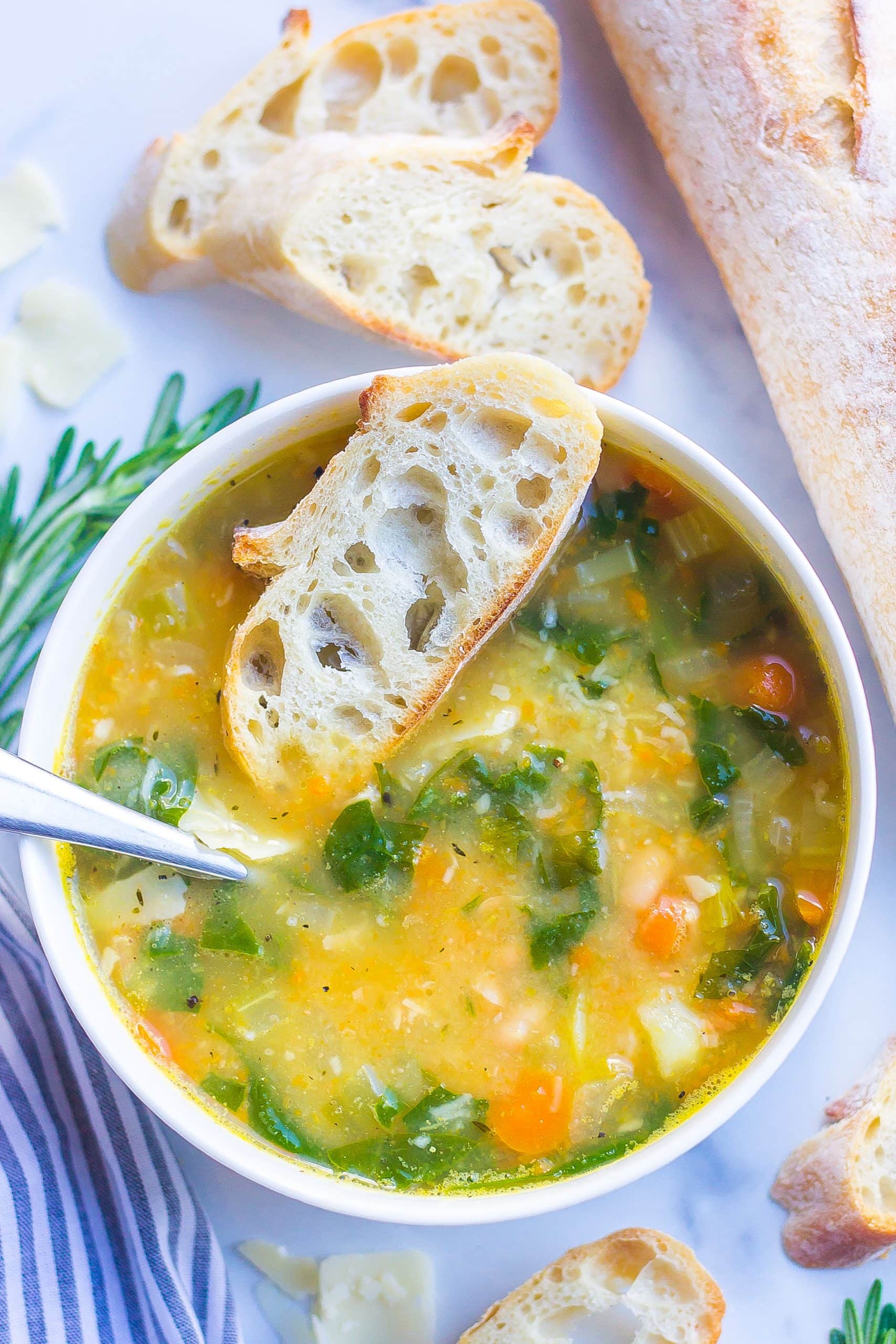 White Bean Soup in a bowl with bread