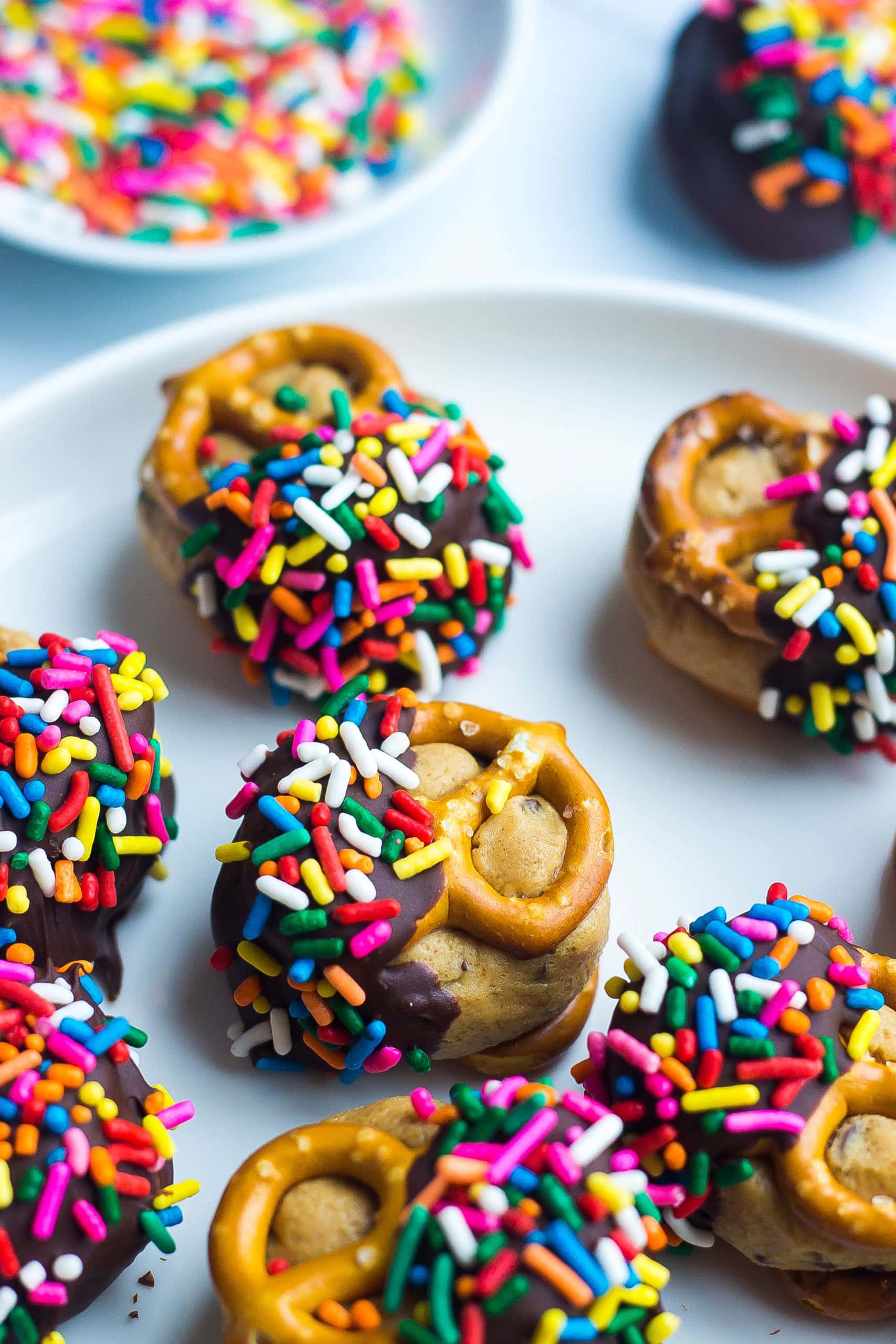 Chocolate Dipped Peanut Butter Pretzels with sprinkles