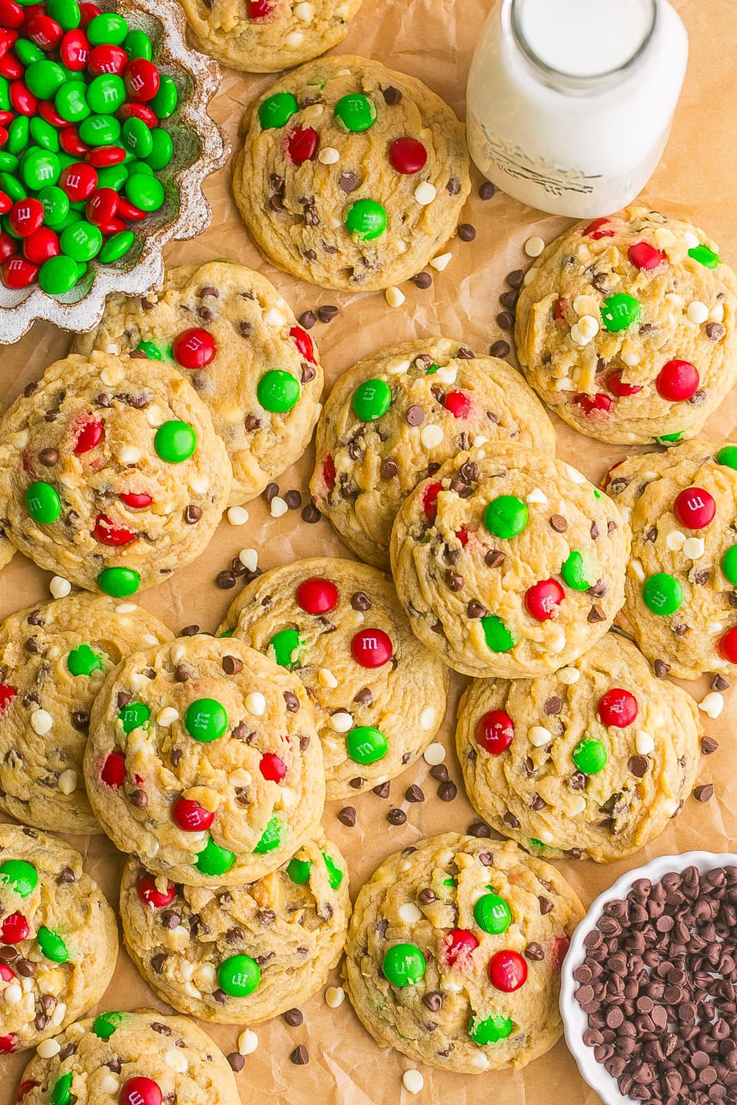 Santa Cookies on parchment paper.