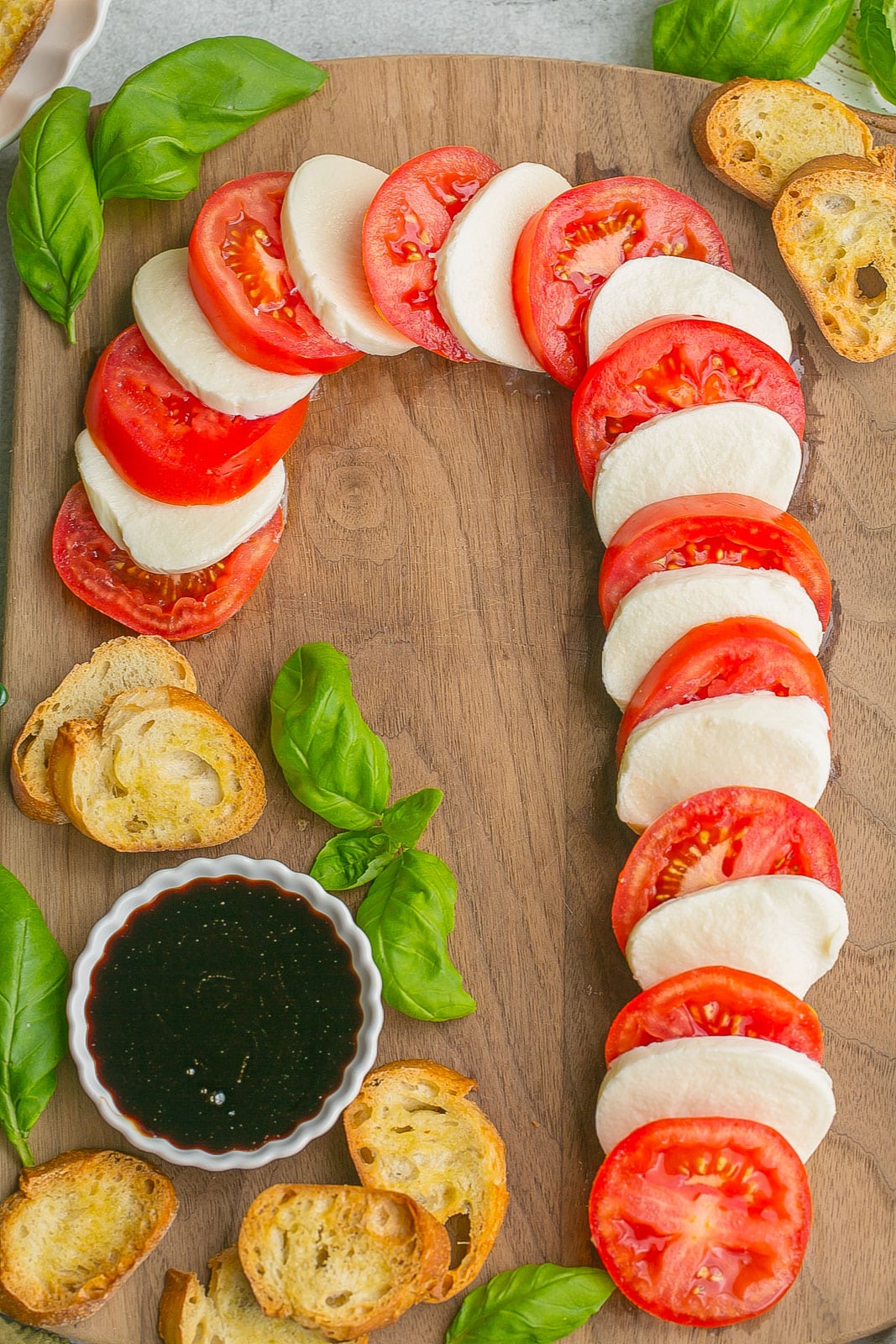 Caprese shaped like a candy cane