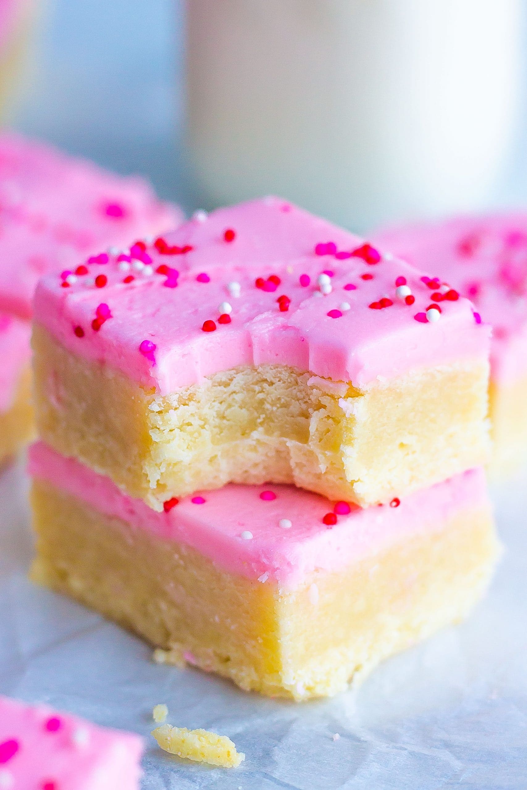 sugar cookie bars with bite mark