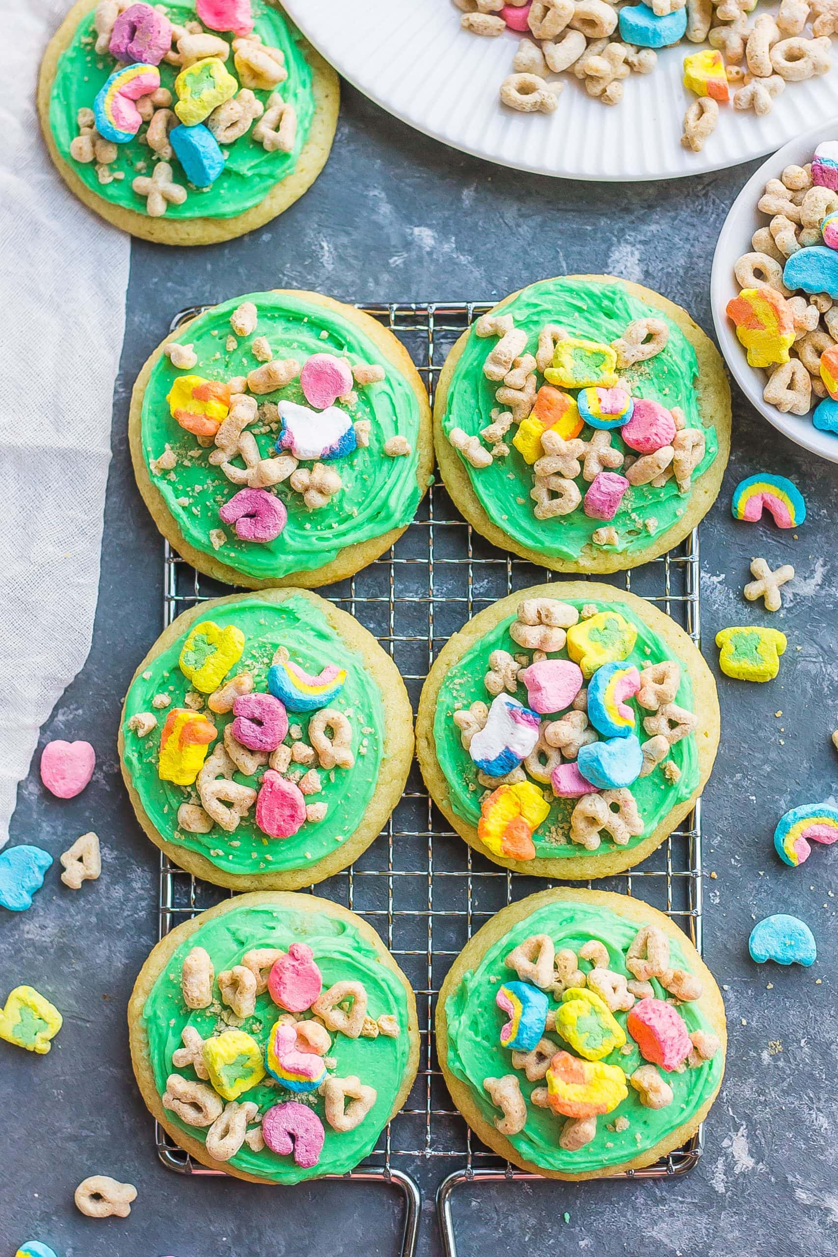 lucky charms cookies on cooling rack