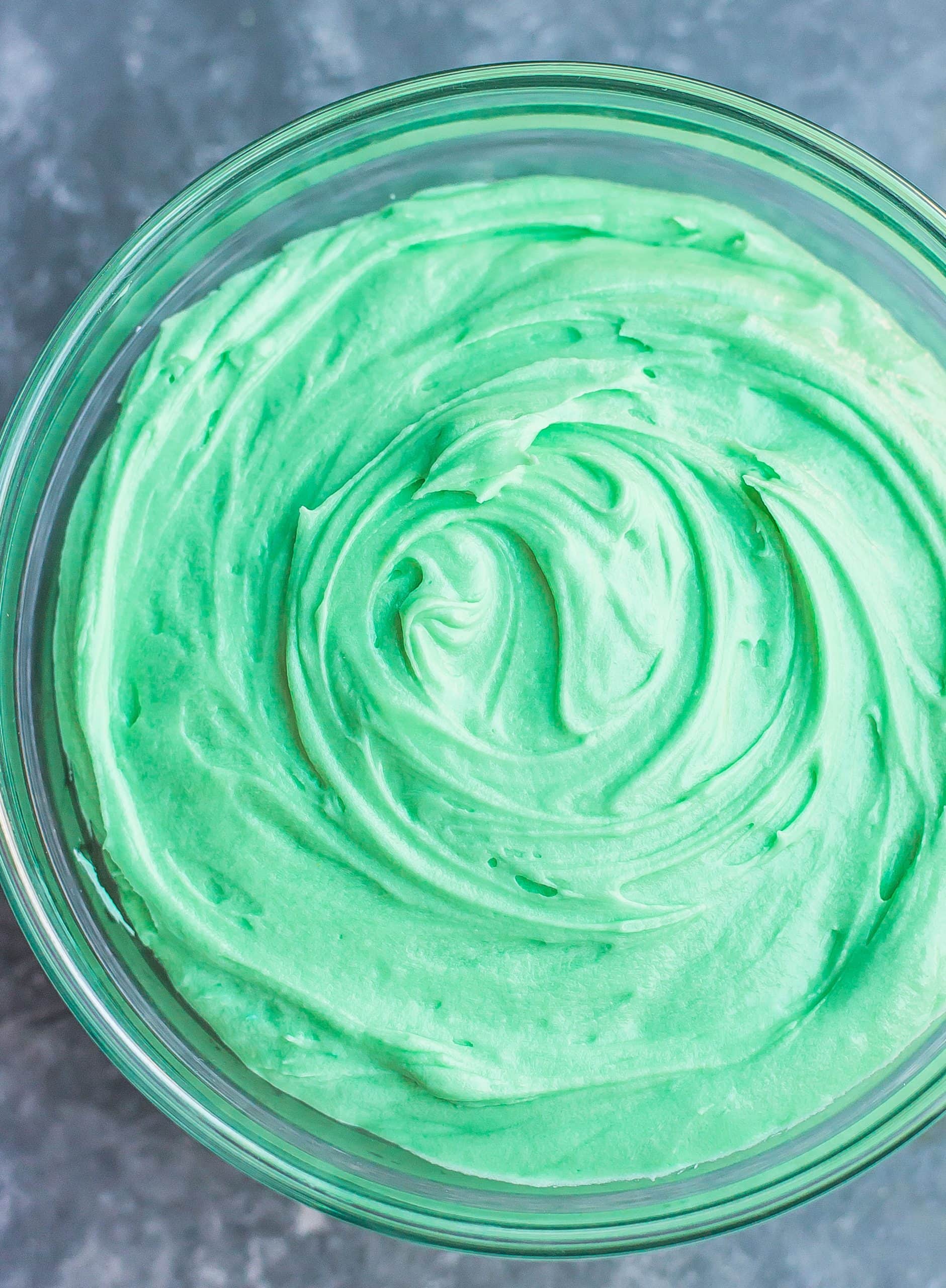 green frosting in a bowl