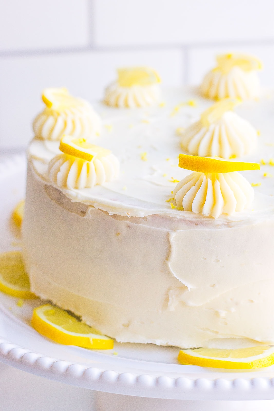 lemon cake on cake stand 