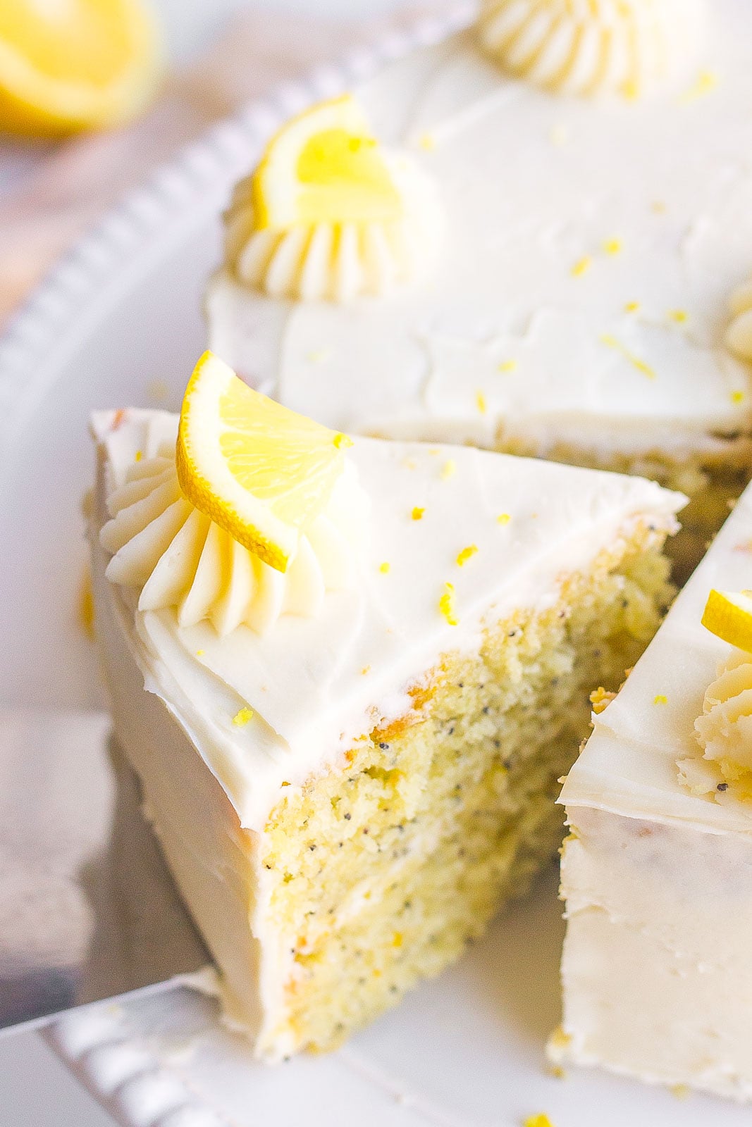 slice of cake with lemon slice on top