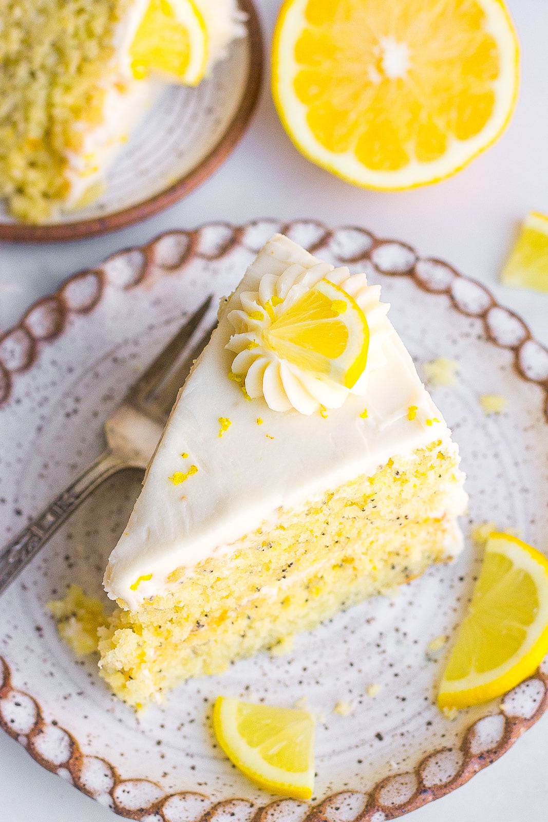 lemon cake slice with frosting 